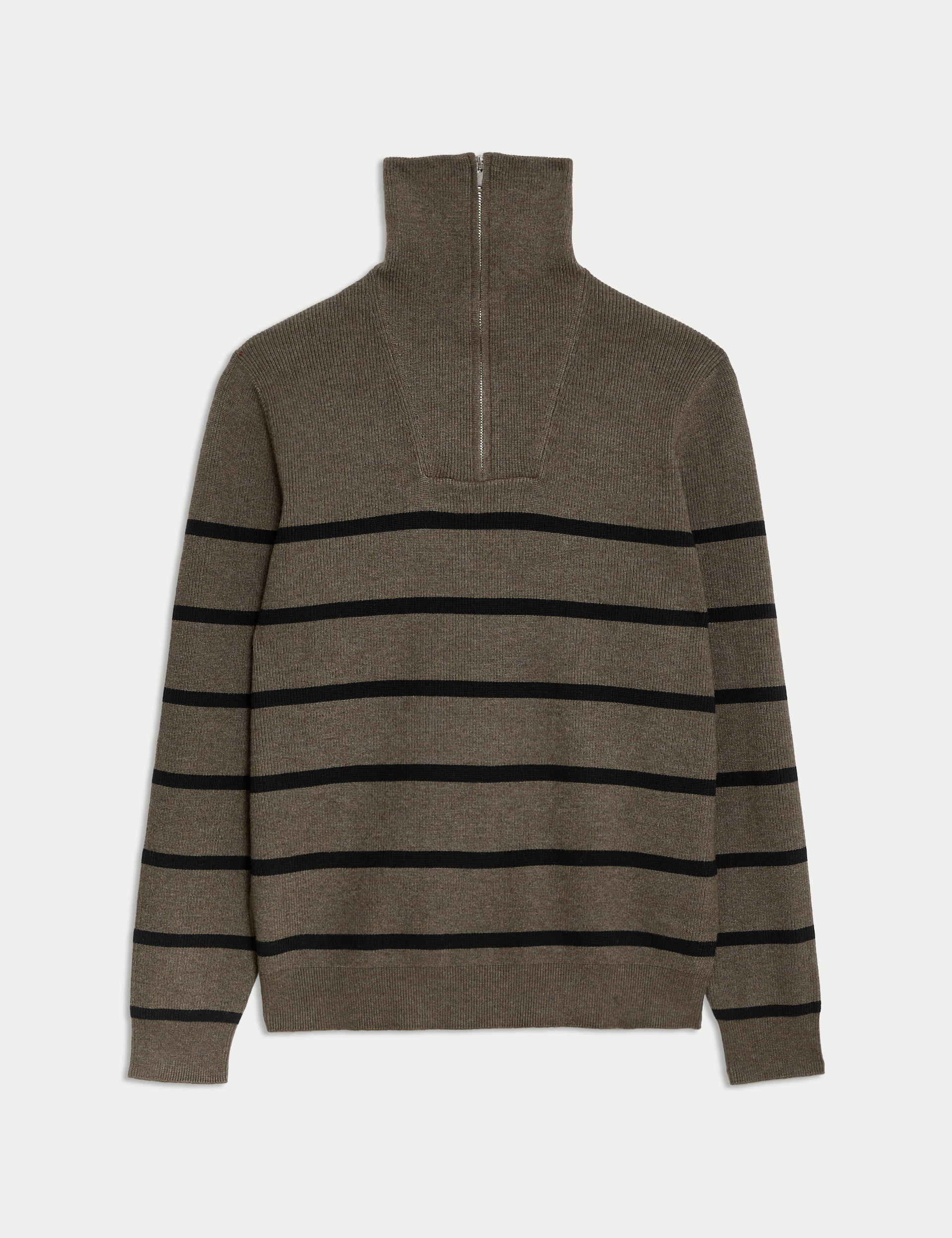 Cotton Blend Striped Half Zip Jumper 2 of 7