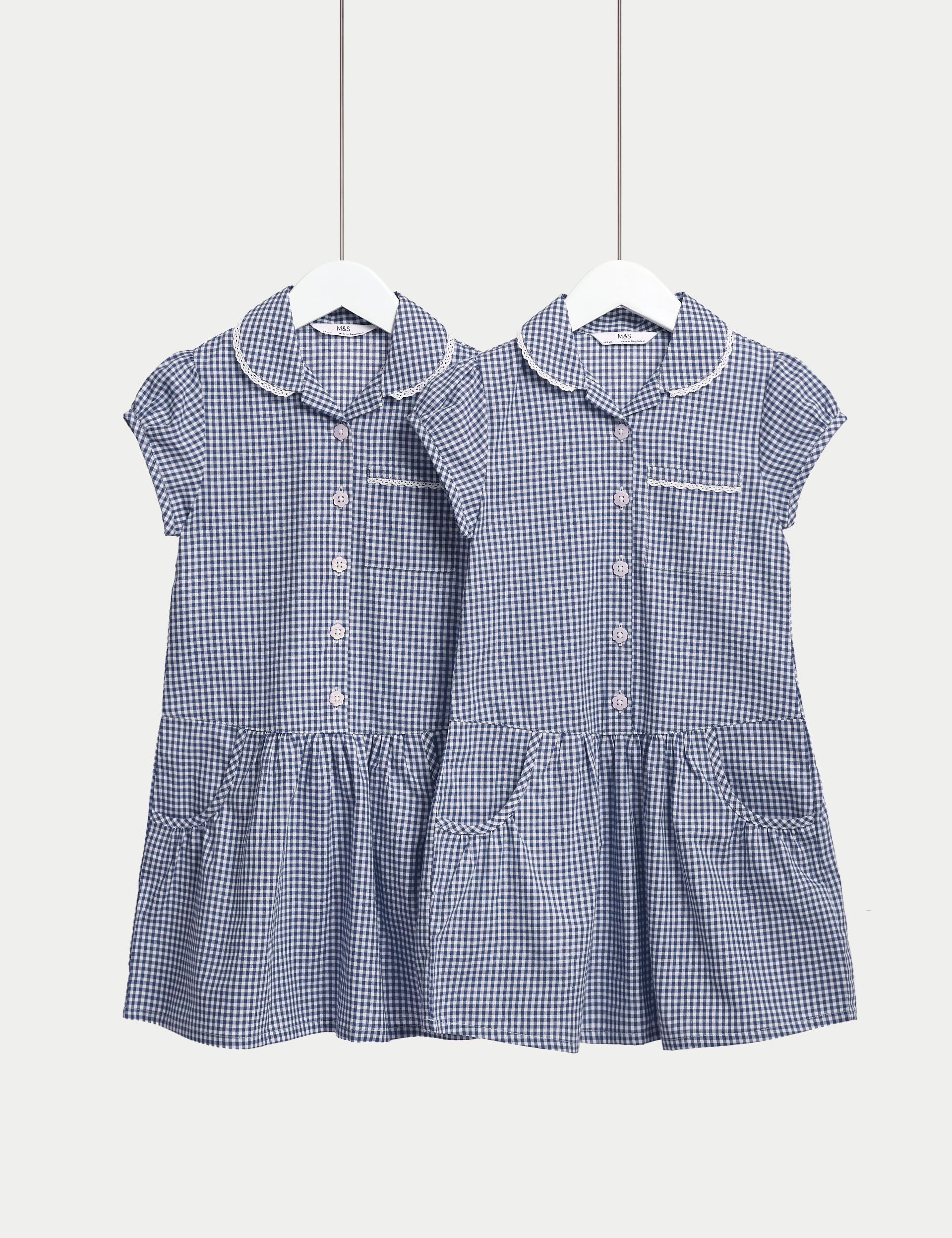 2pk Girls' Cotton Rich Gingham School Dresses (2-14 Yrs) 1 of 5