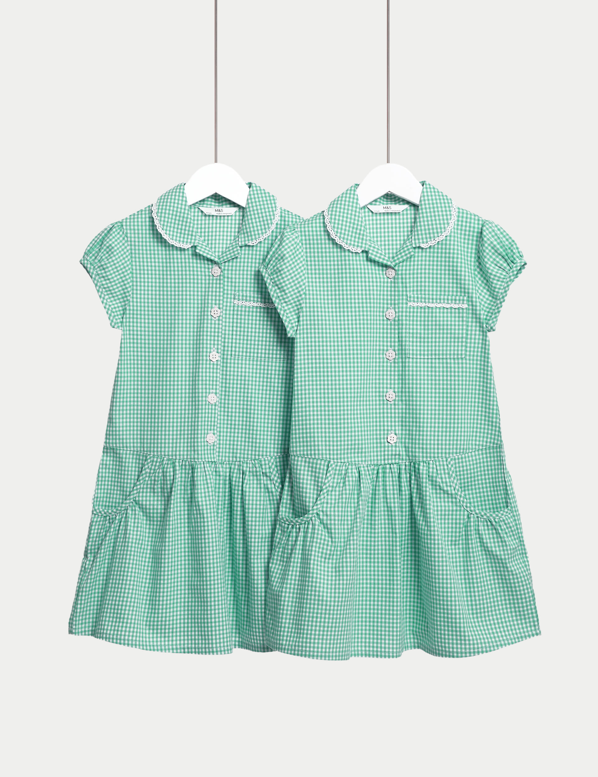 2pk Girls' Cotton Rich Gingham School Dresses (2-14 Yrs) 1 of 5