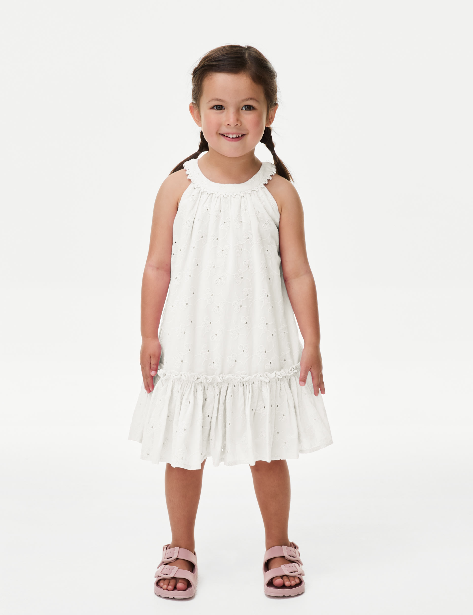 Pure Cotton Broderie Dress (2-8 Yrs) 1 of 4