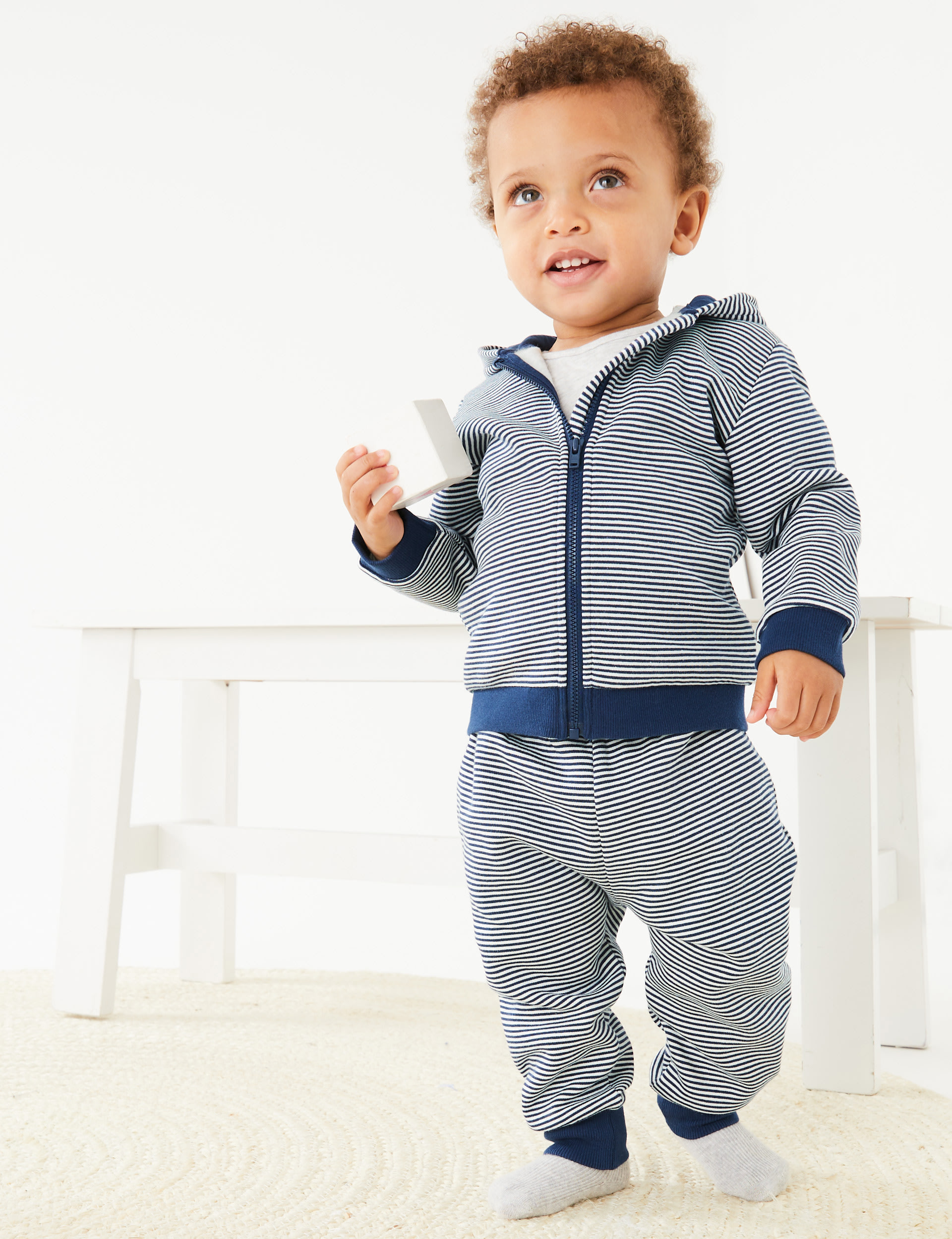 Cotton Rich Striped Joggers (0-3 Yrs) 1 of 5