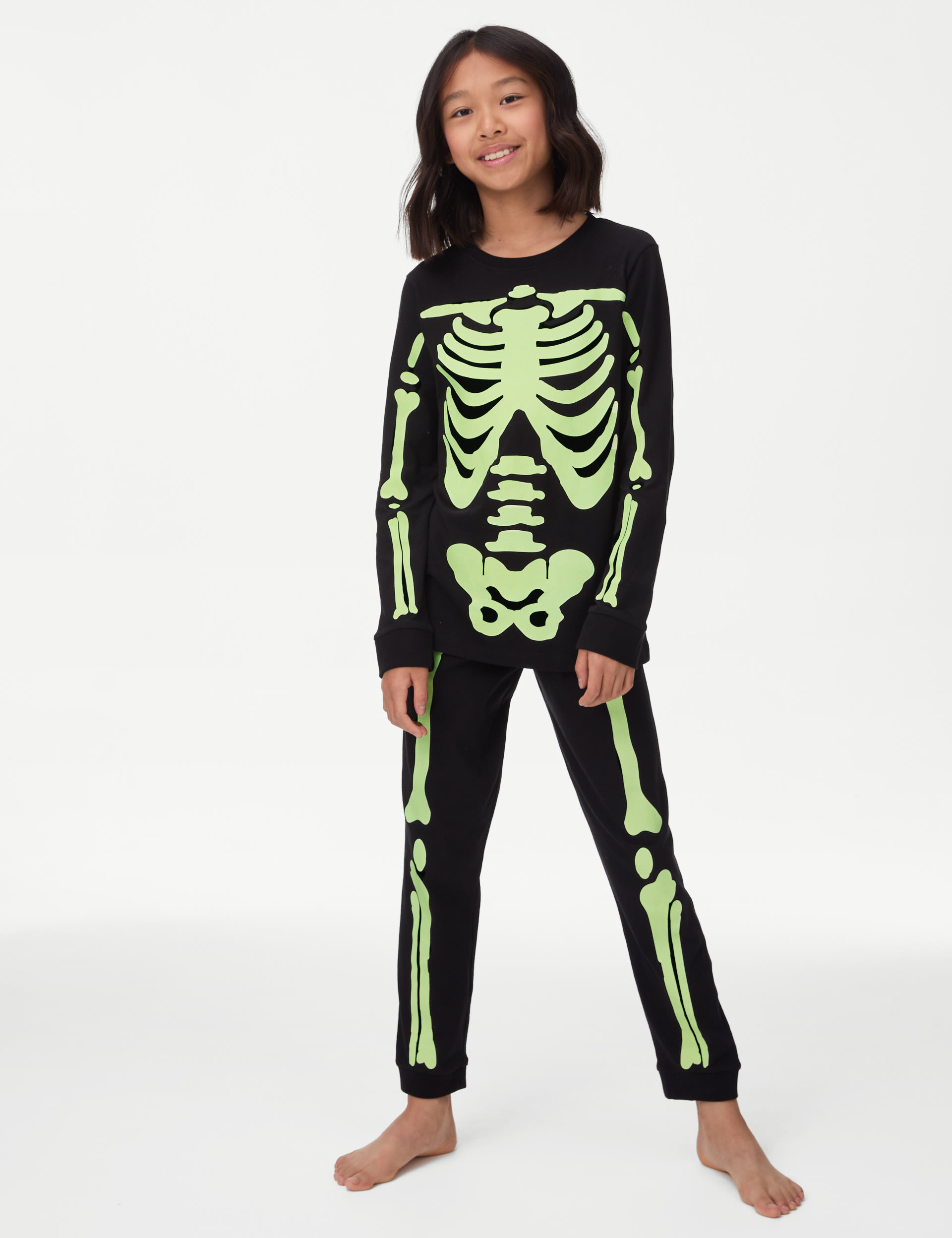 Pure Cotton Glow In The Dark Skeleton Pyjamas (1-16 Yrs) 3 of 8