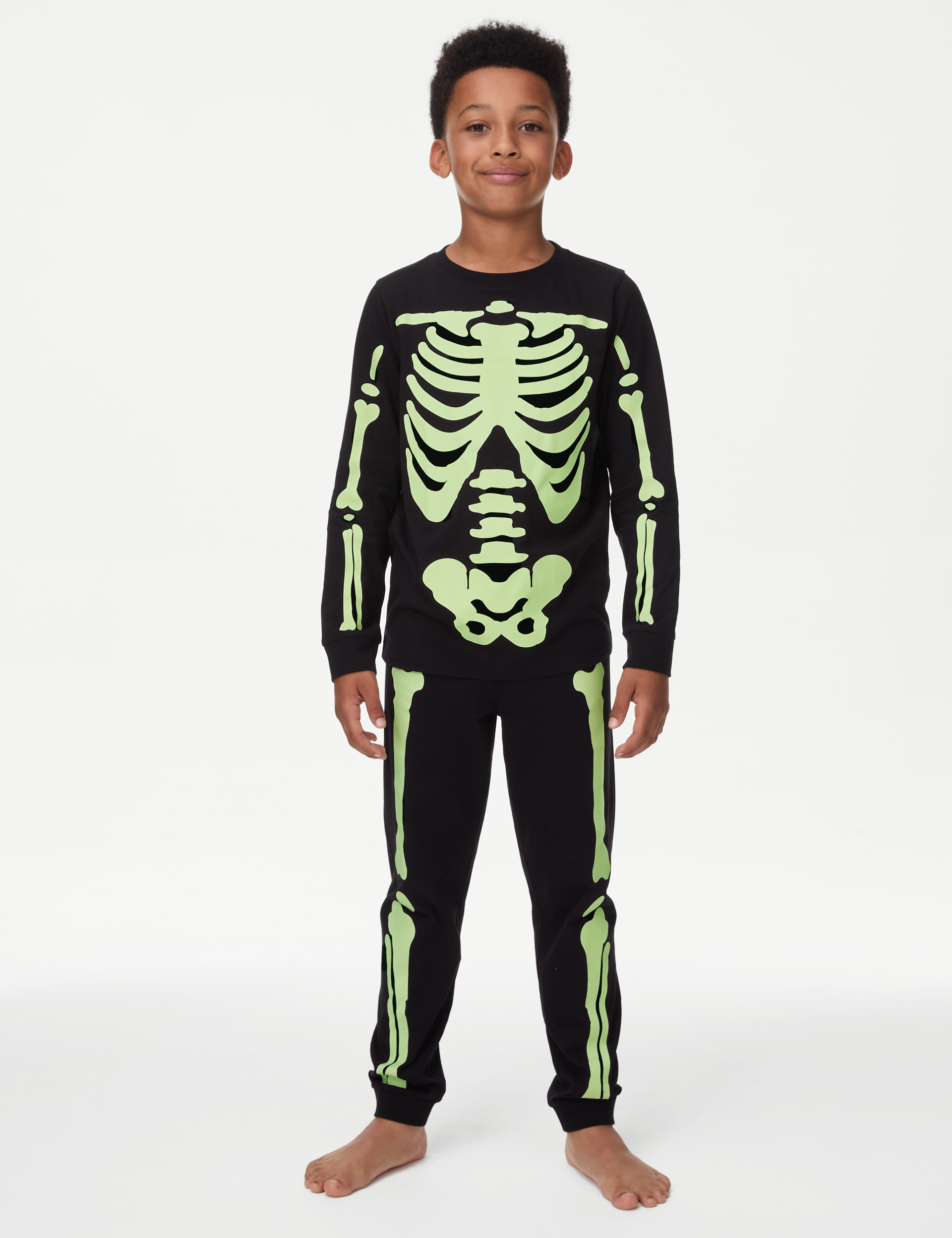 Pure Cotton Glow In The Dark Skeleton Pyjamas (1-16 Yrs) 4 of 8