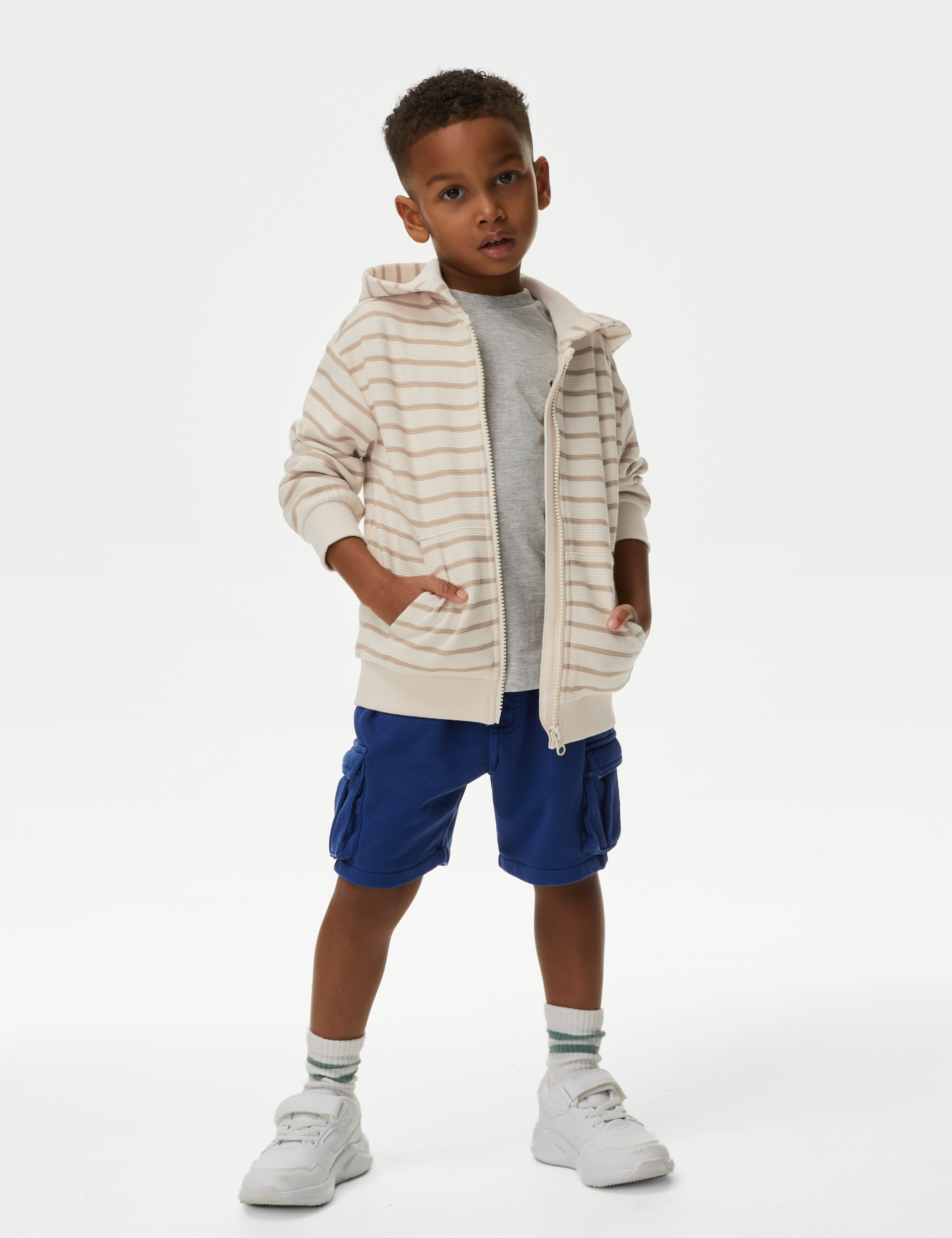 Cotton Rich Textured Striped Zip Hoodie (2-8 Yrs) 1 of 5