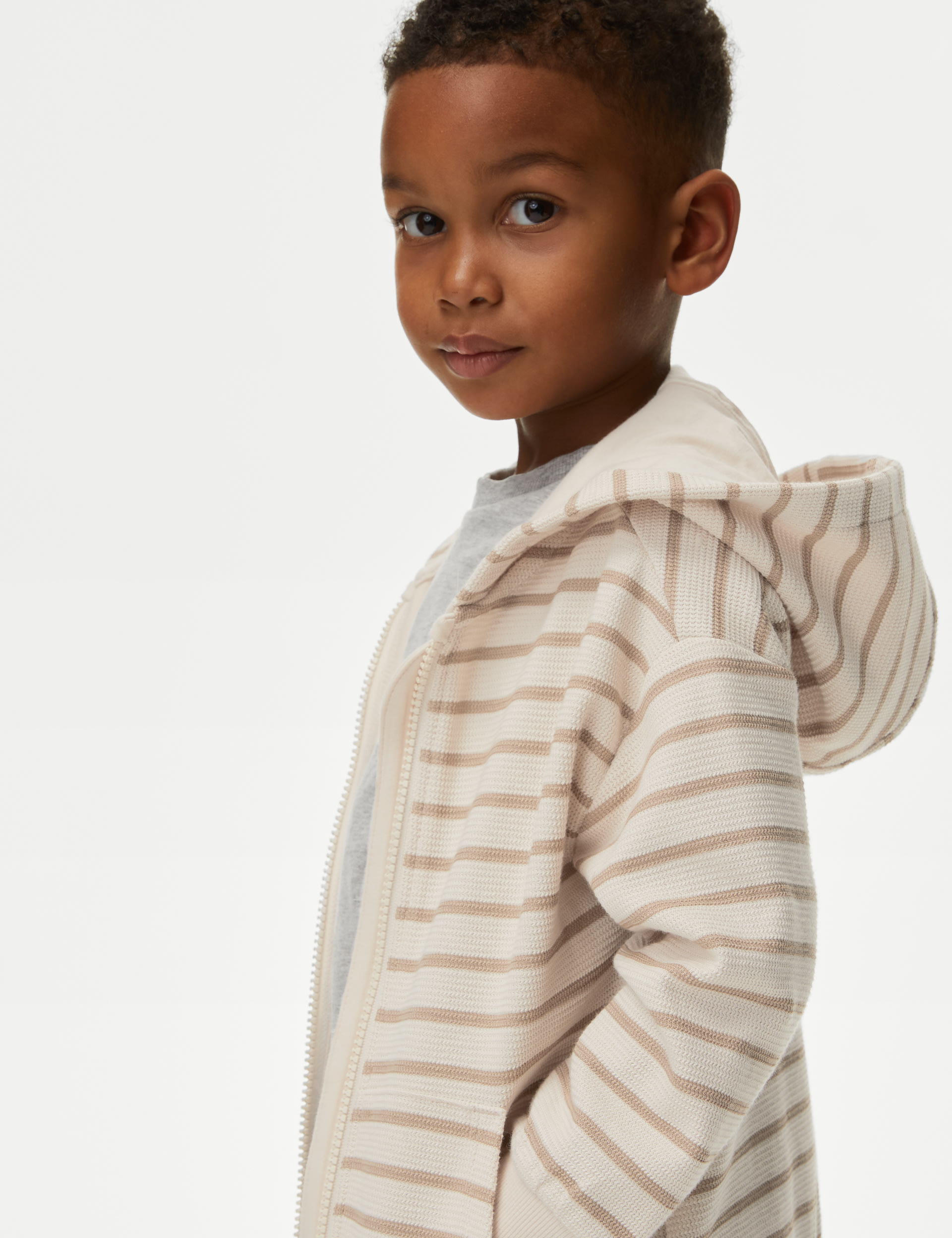 Cotton Rich Textured Striped Zip Hoodie (2-8 Yrs) 3 of 5