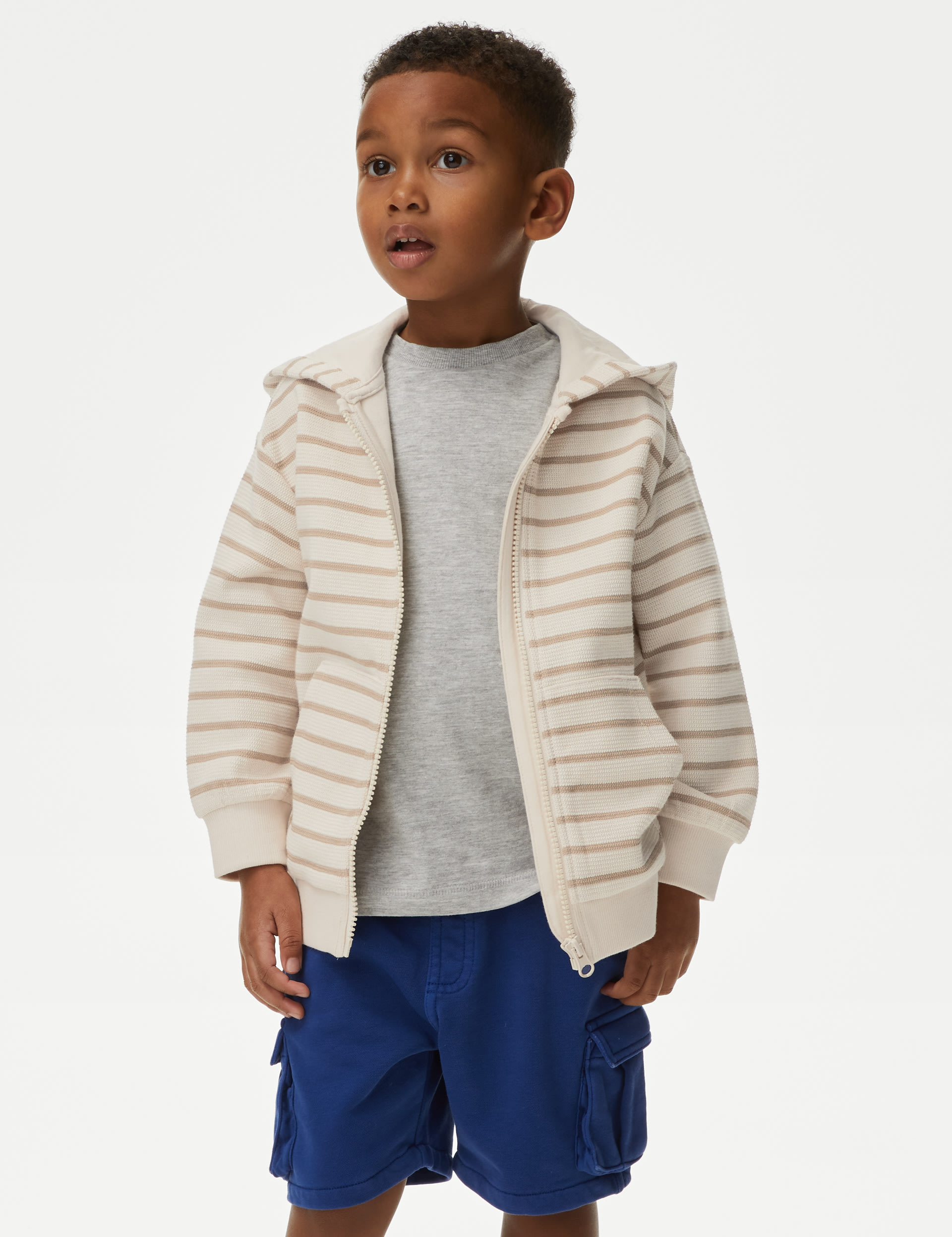 Cotton Rich Textured Striped Zip Hoodie (2-8 Yrs) 4 of 5