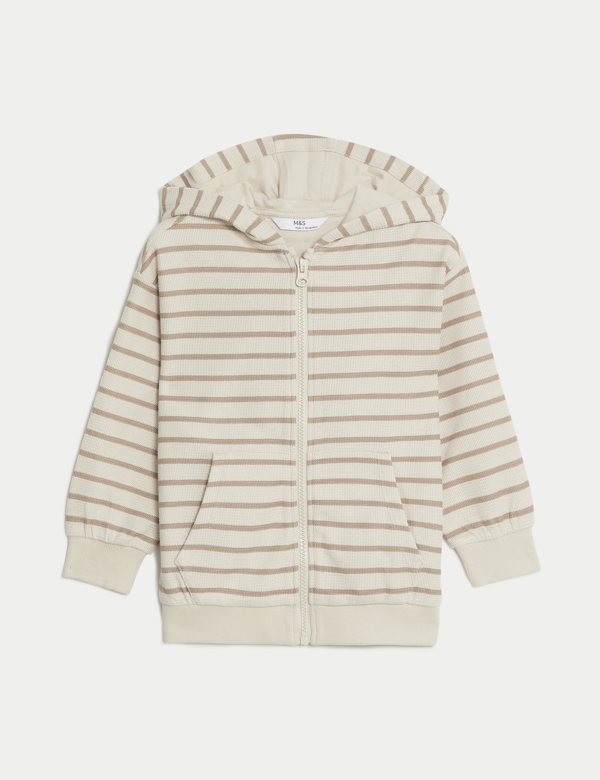 Cotton Rich Textured Striped Zip Hoodie (2-8 Yrs) 2 of 5