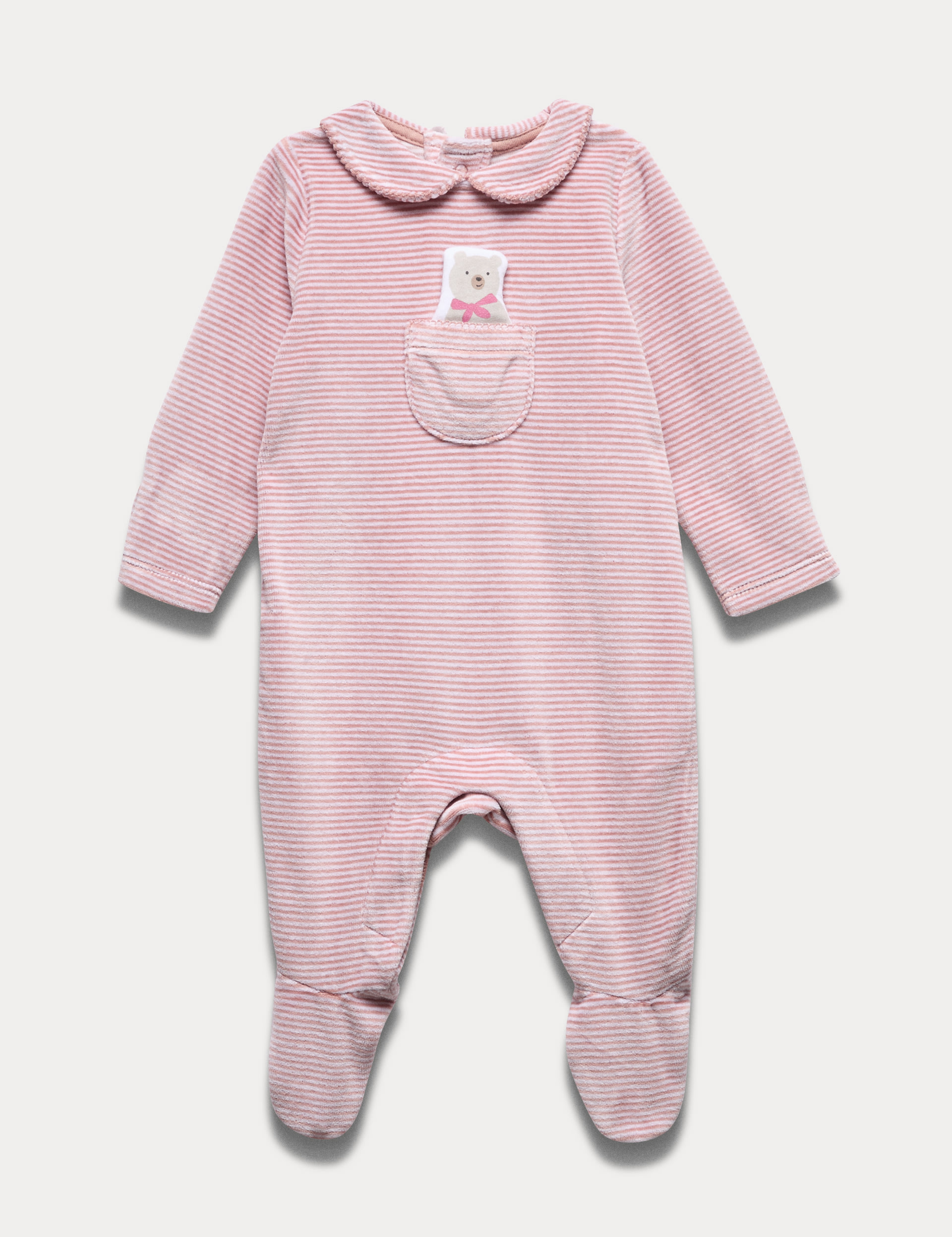 Velour Striped Bear Sleepsuit (0-12 Mths) 1 of 3