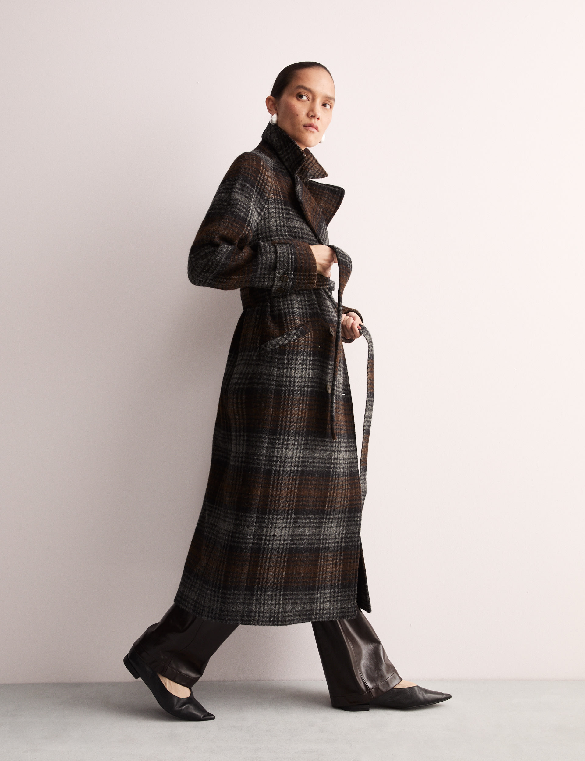 Pure Wool Checked Double Breasted Wrap Coat 1 of 8