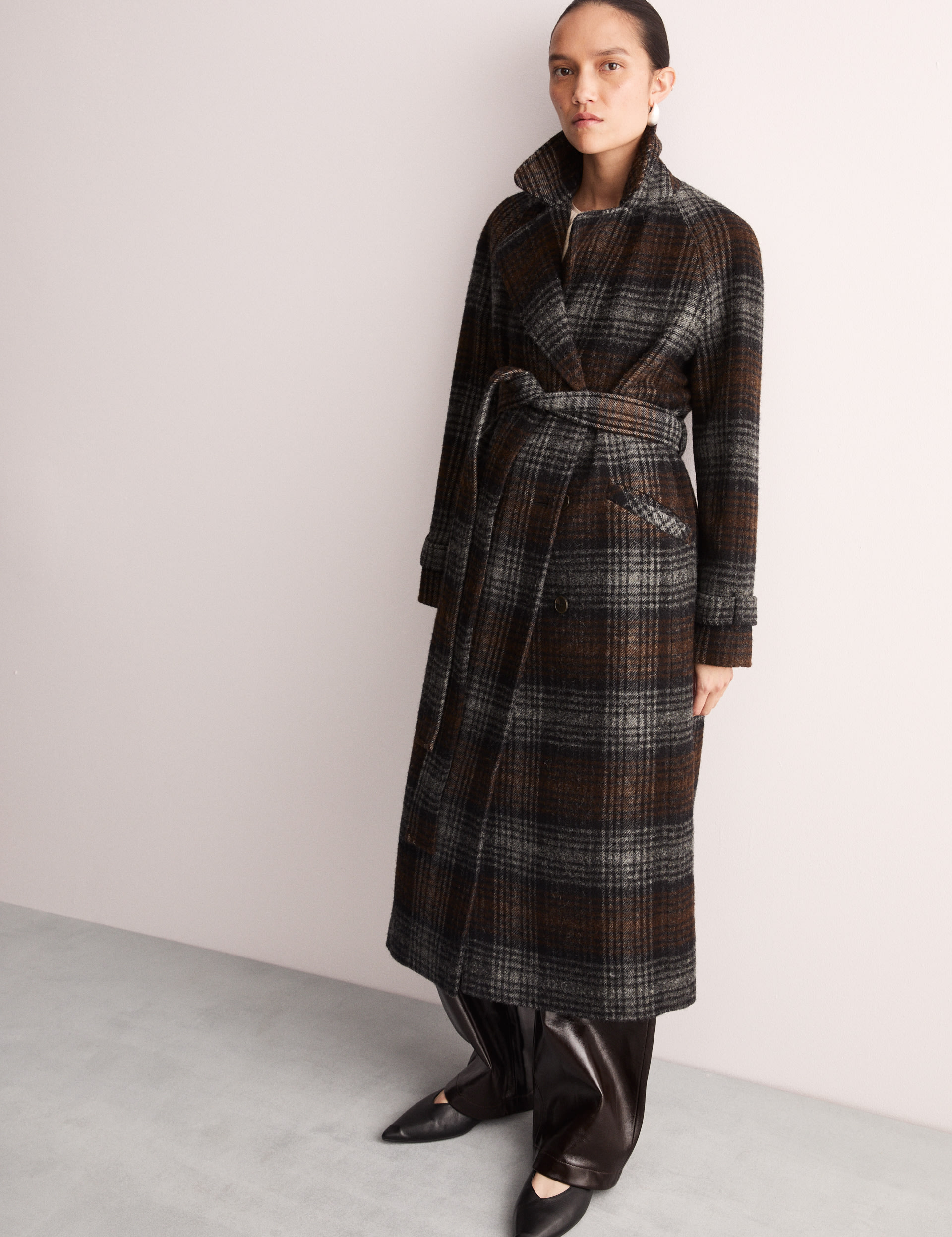 Pure Wool Checked Double Breasted Wrap Coat 4 of 8