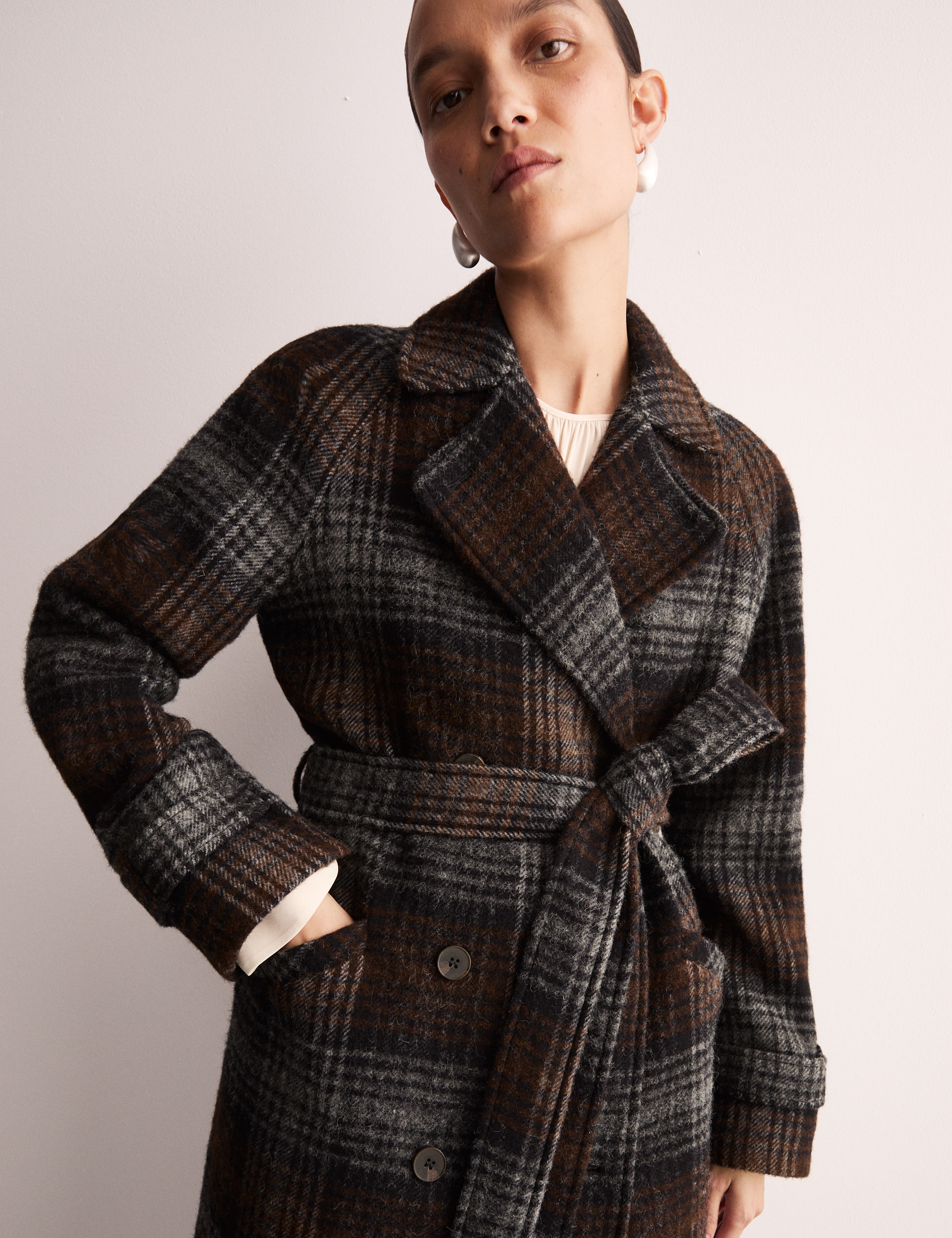 Pure Wool Checked Double Breasted Wrap Coat 6 of 8