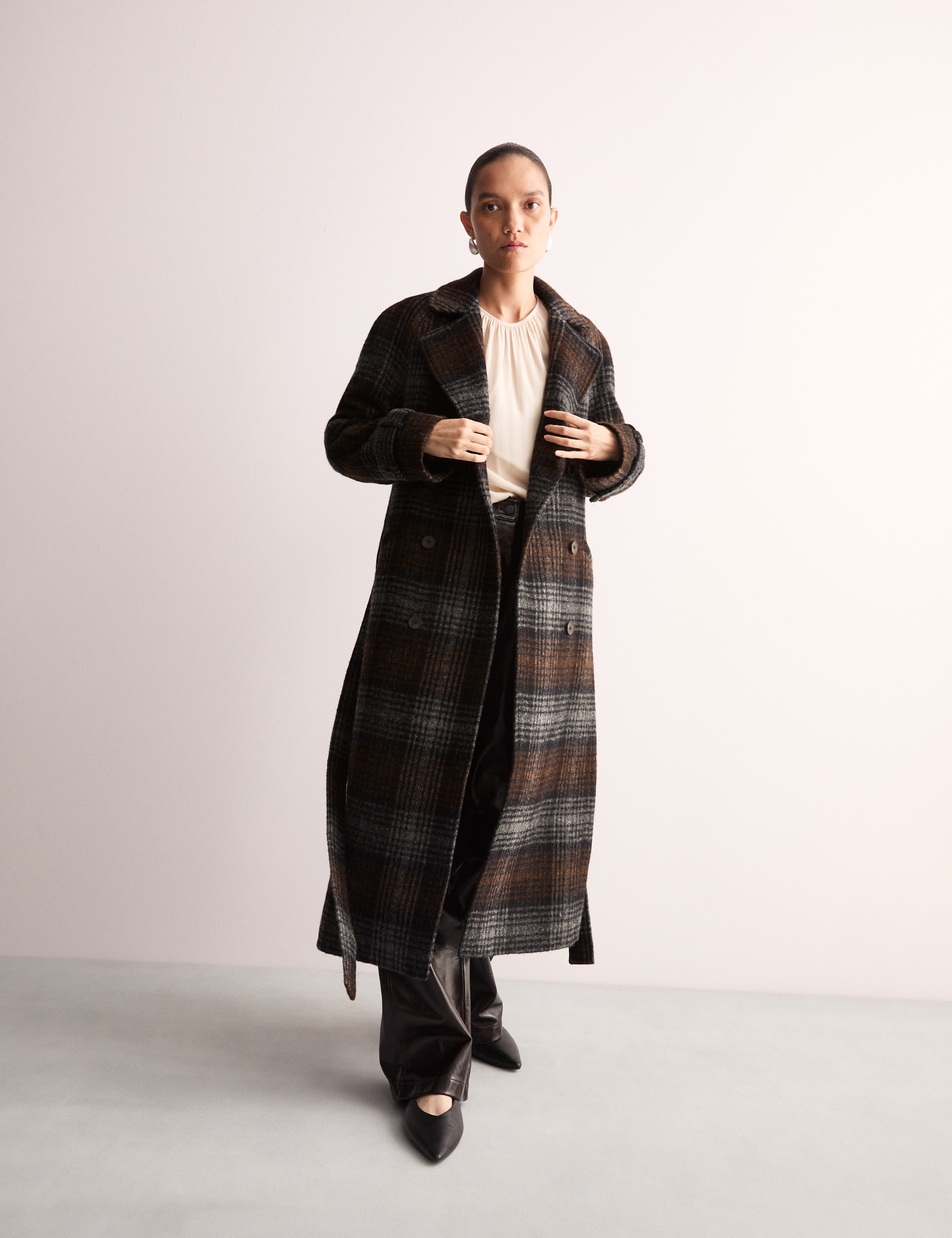 Pure Wool Checked Double Breasted Wrap Coat 7 of 8