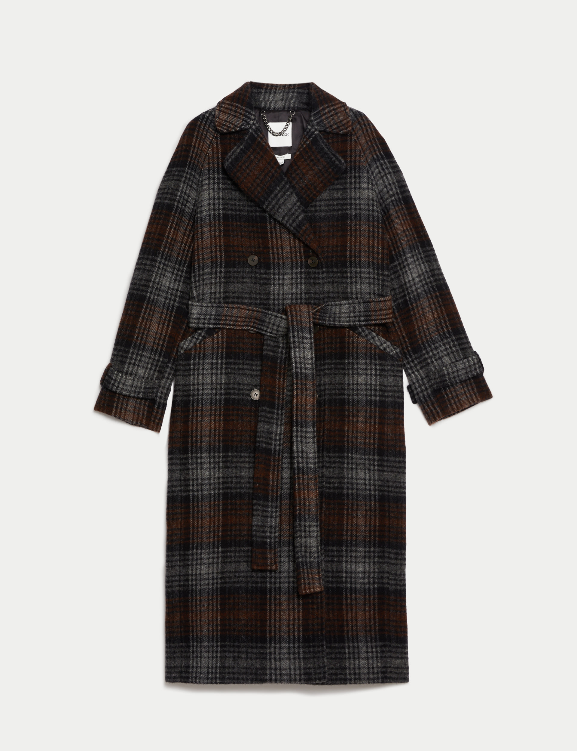 Pure Wool Checked Double Breasted Wrap Coat 2 of 8