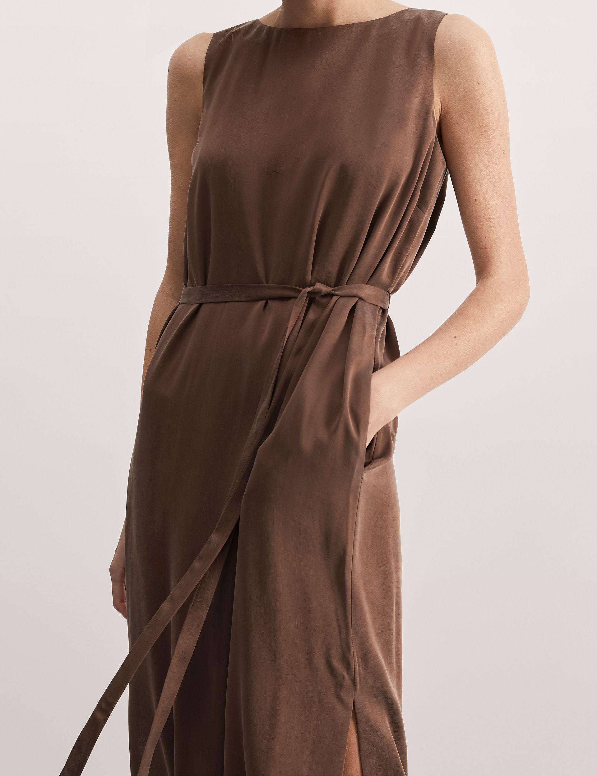 Pure Silk Belted Midi Column Dress 4 of 5