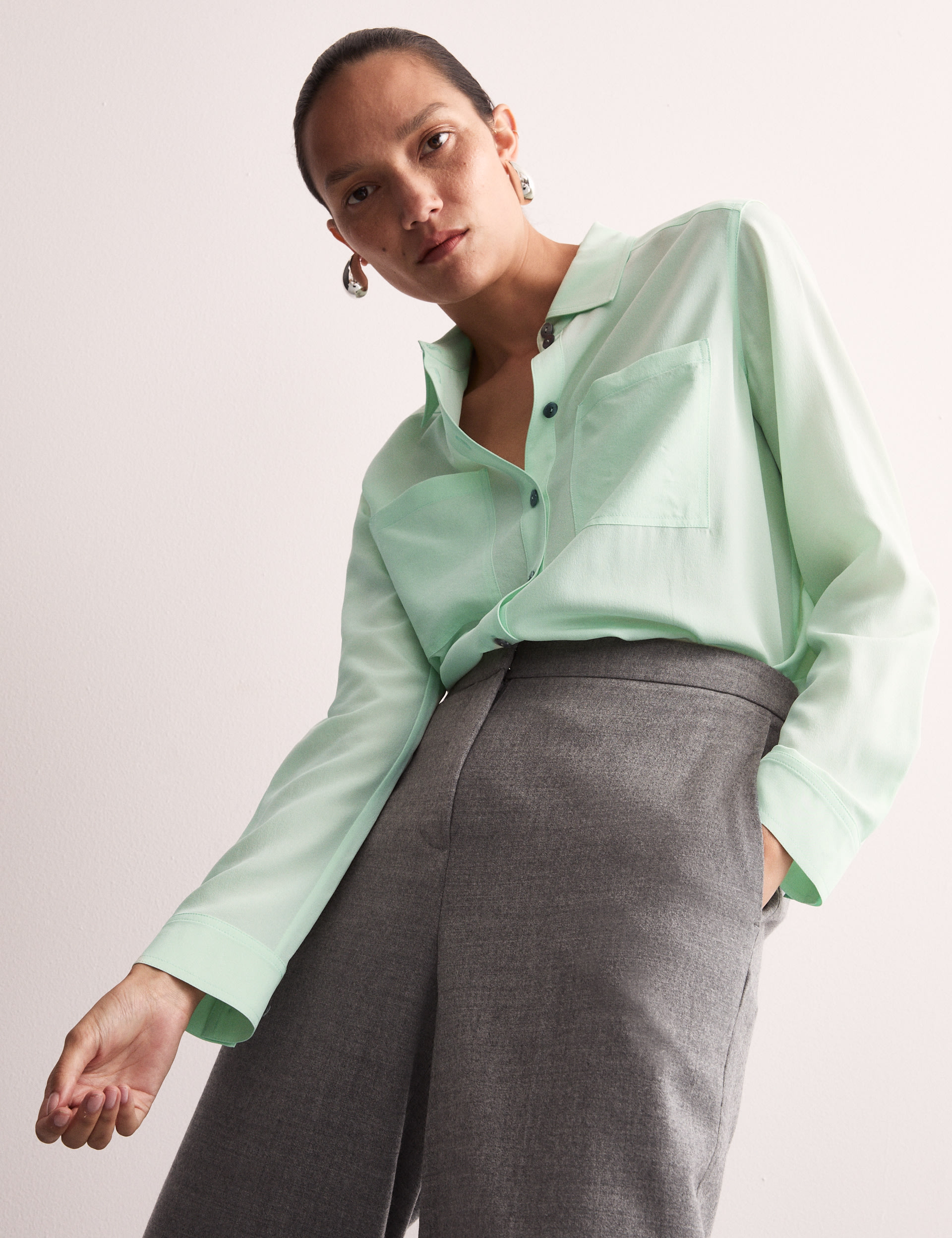 Pure Silk Collared Utility Shirt 4 of 6