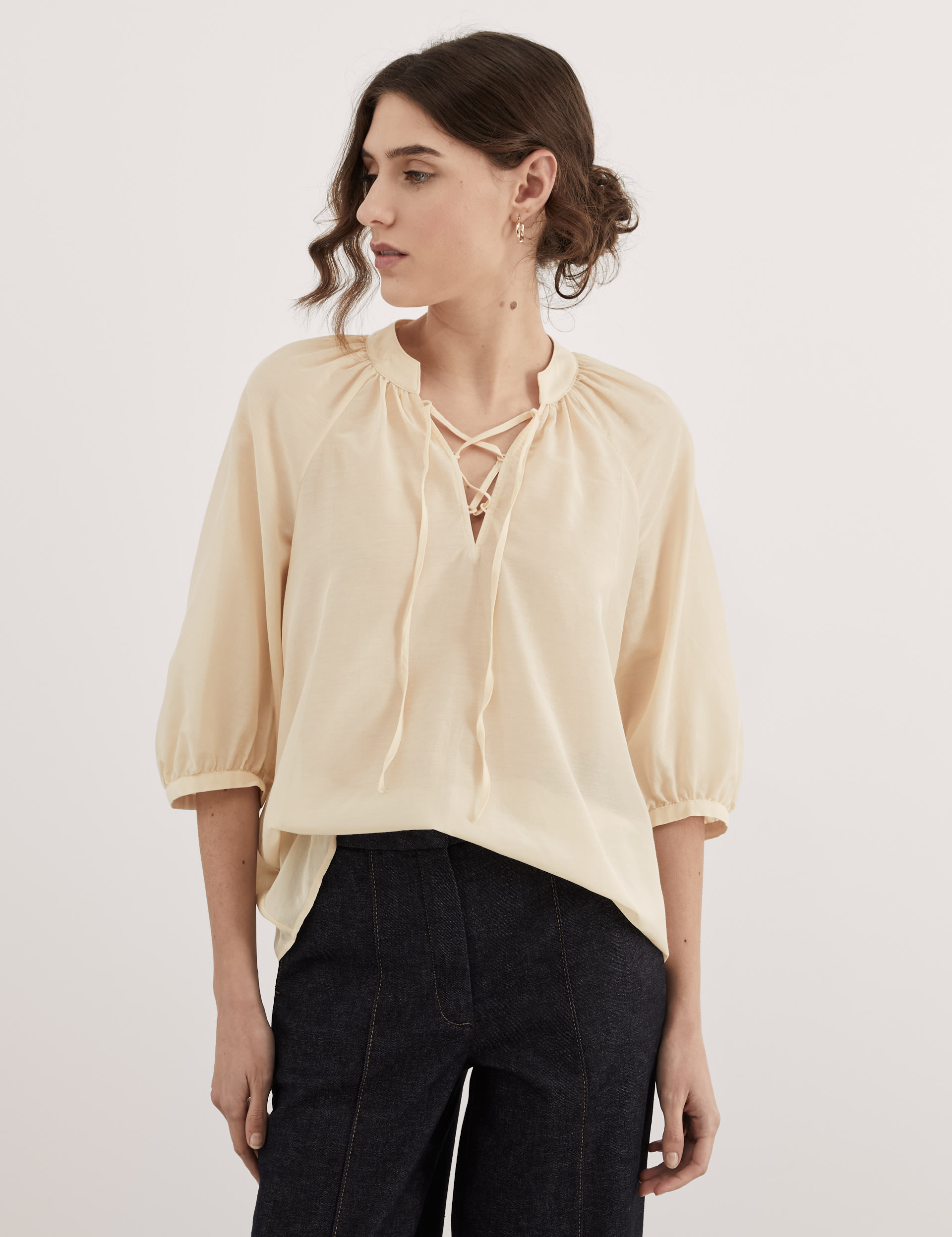 Cotton Rich Tie Neck Top 1 of 5