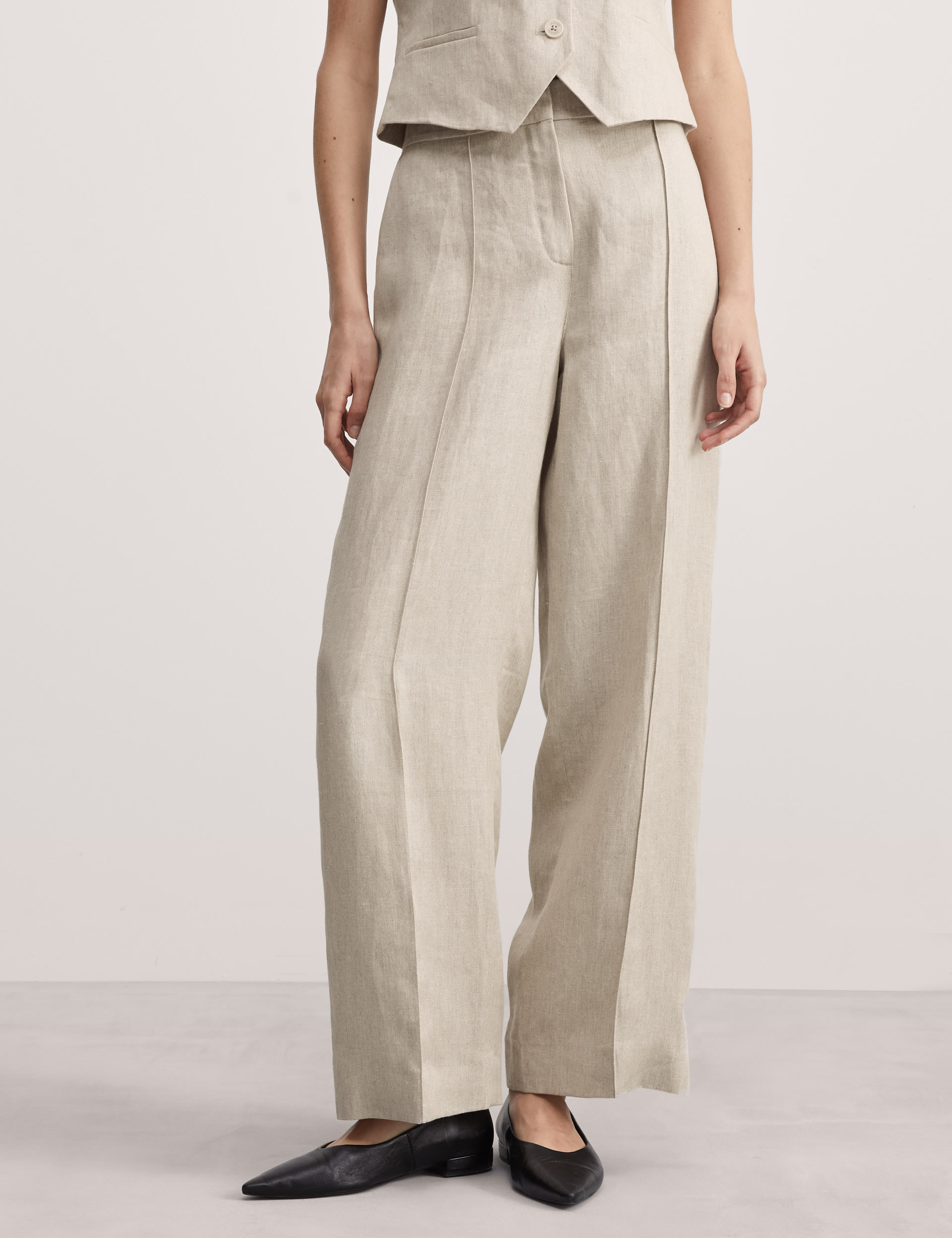 Pure Linen Pintuck Wide Leg Trousers 3 of 5