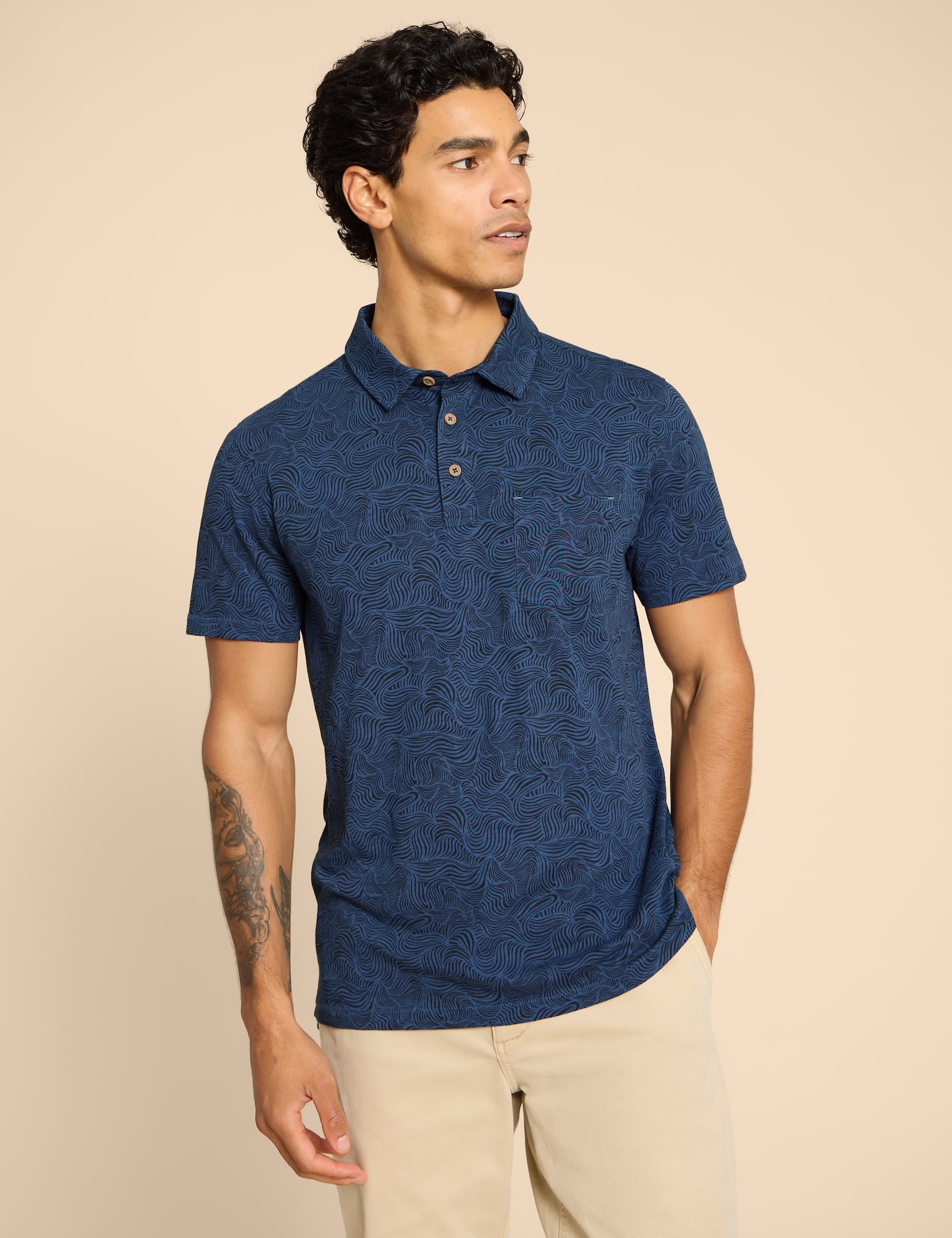 Pure Cotton Wave Print Polo Shirt 1 of 6