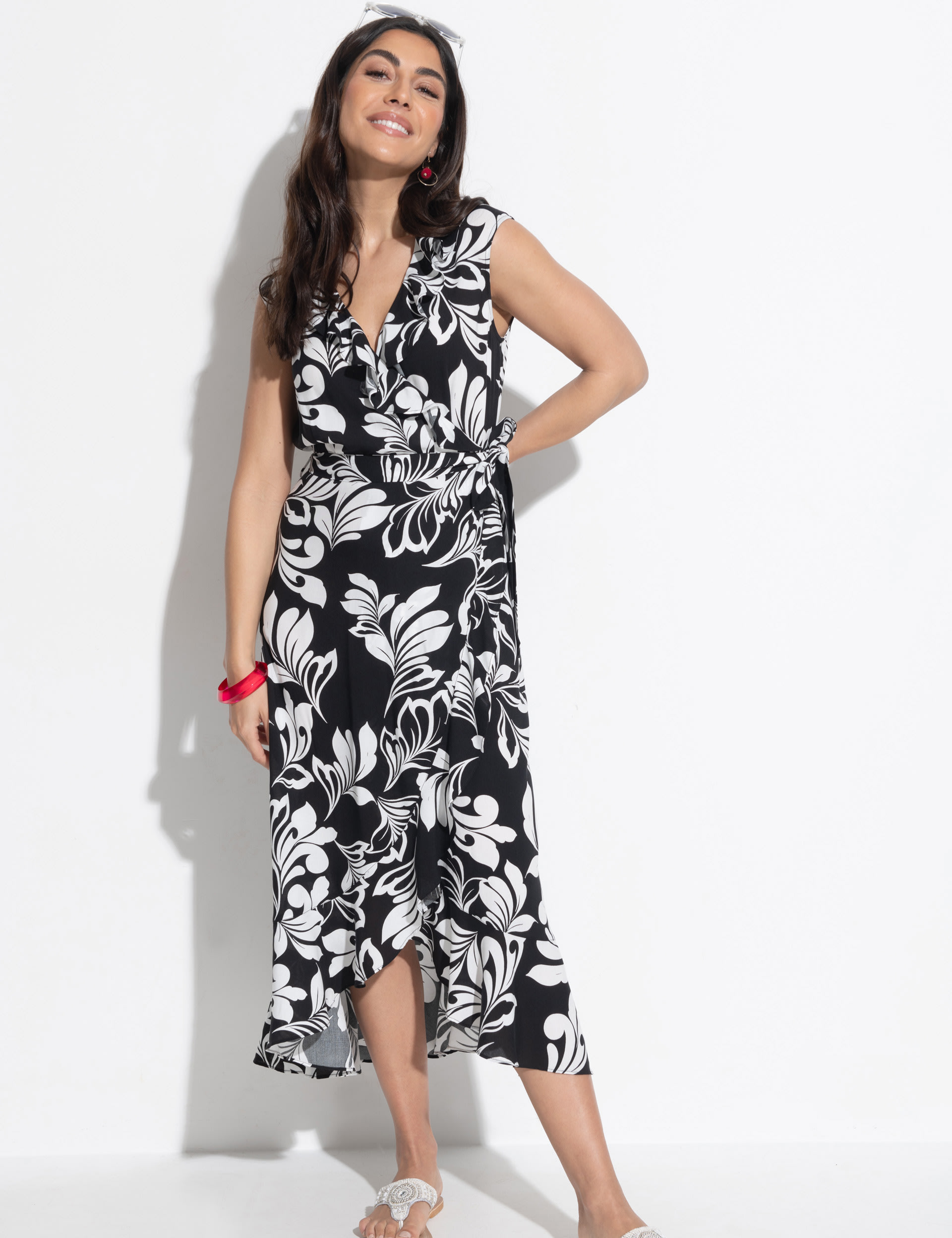 Printed V-Neck Tie Waist Midaxi Beach Dress | Pour Moi | M&S