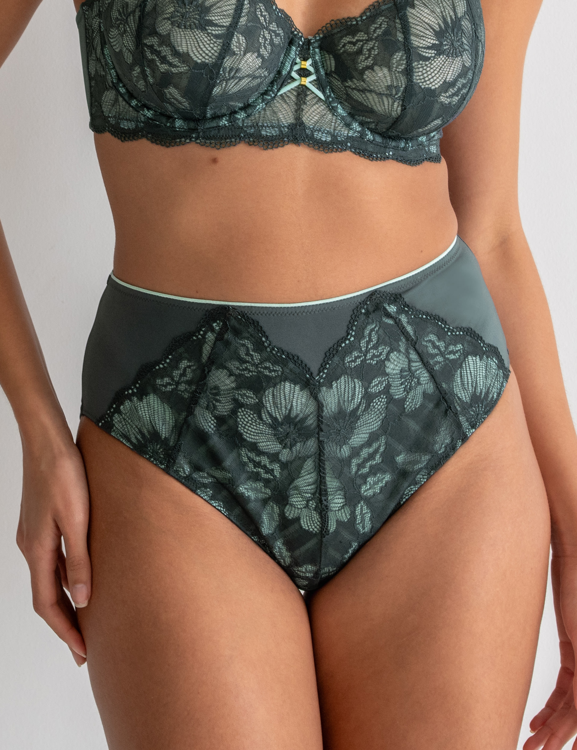 Atelier Lace Deep Brief - Grey/Mint - Chérie Amour