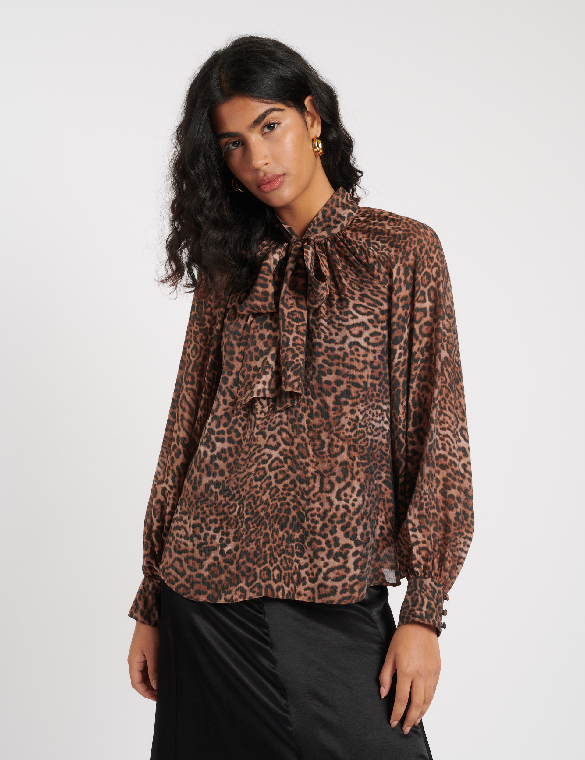 Animal Print Tie Neck Relaxed Blouse Nobody's Child M&S