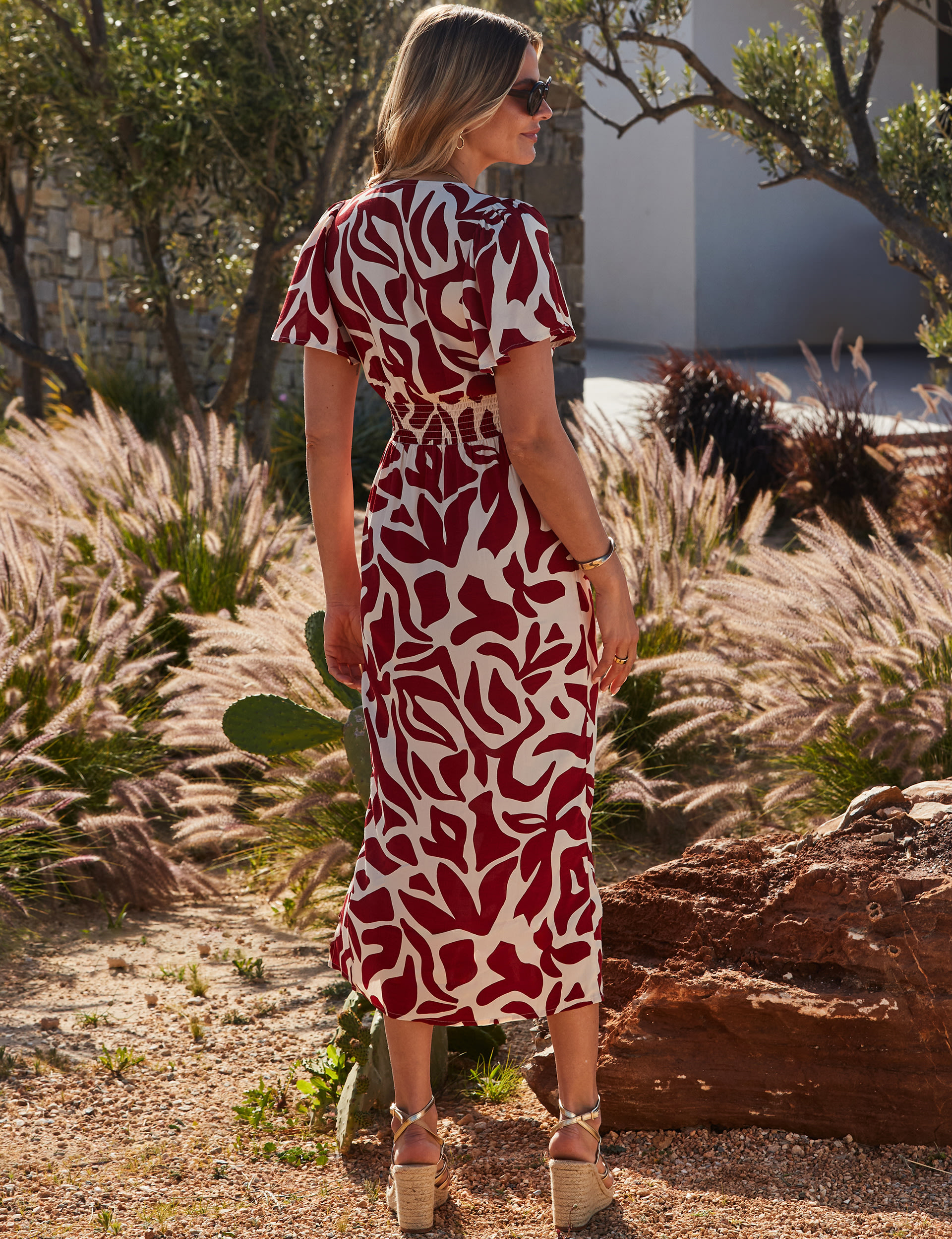 Printed V-Neck Angel Sleeve Midi Dress | SOSANDAR | M&S