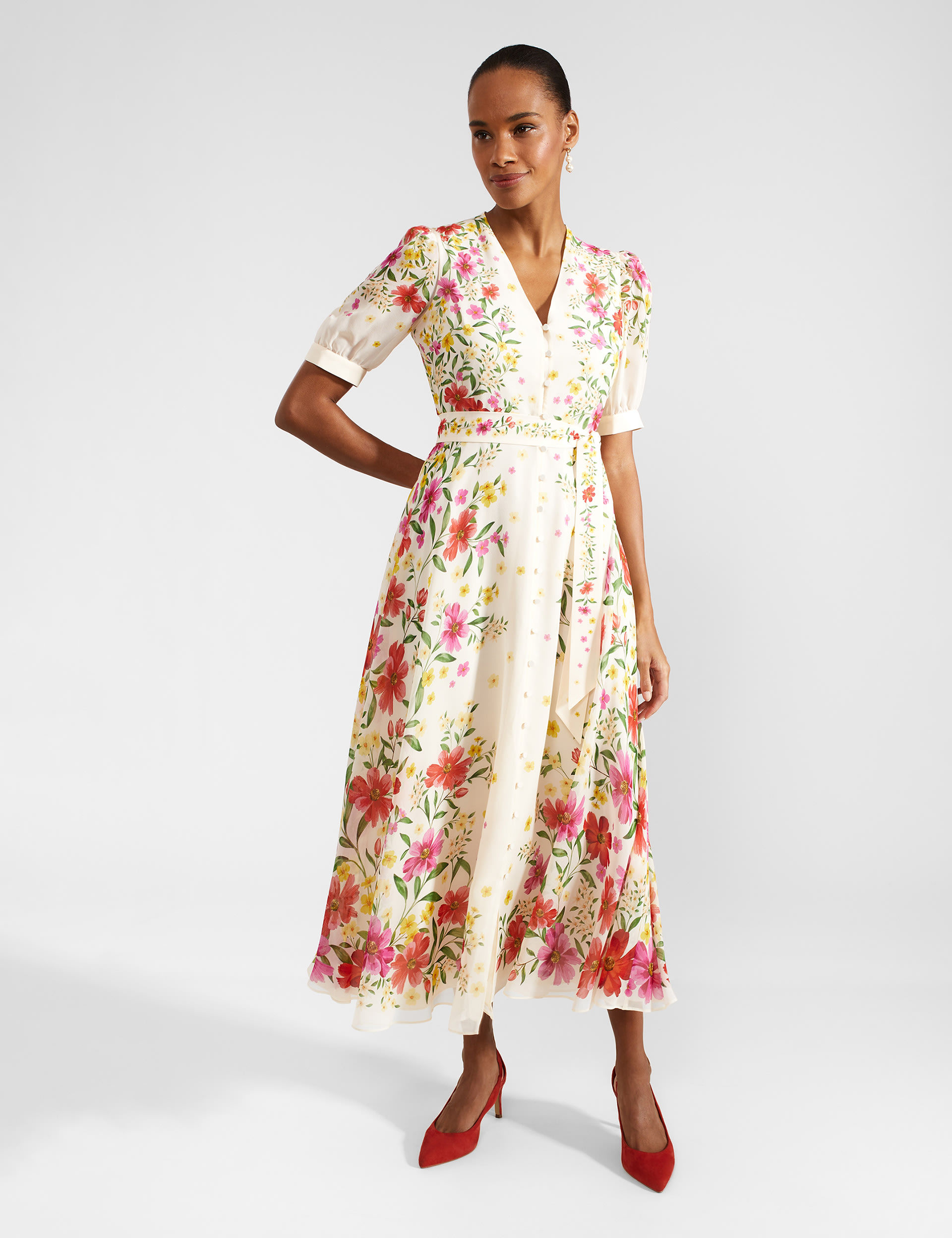 Pure Silk Floral V-Neck Midaxi Dress 1 of 9