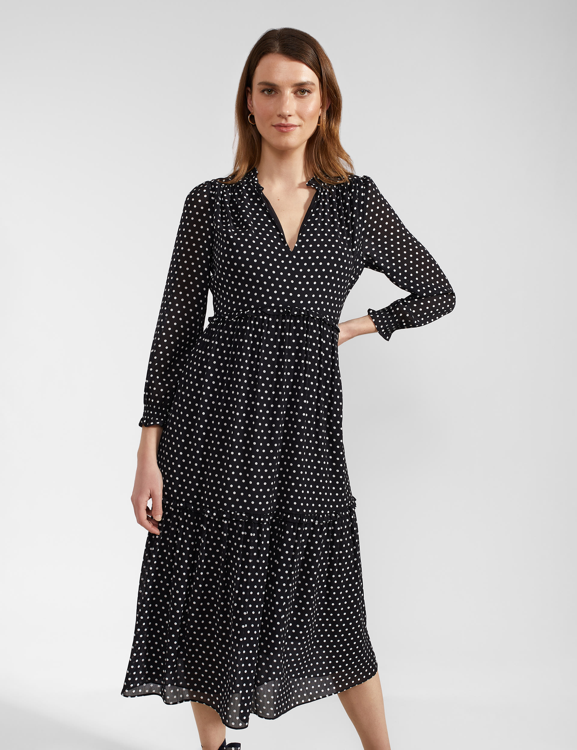 Polka Dot Notch Neck Midi Tiered Dress 3 of 9