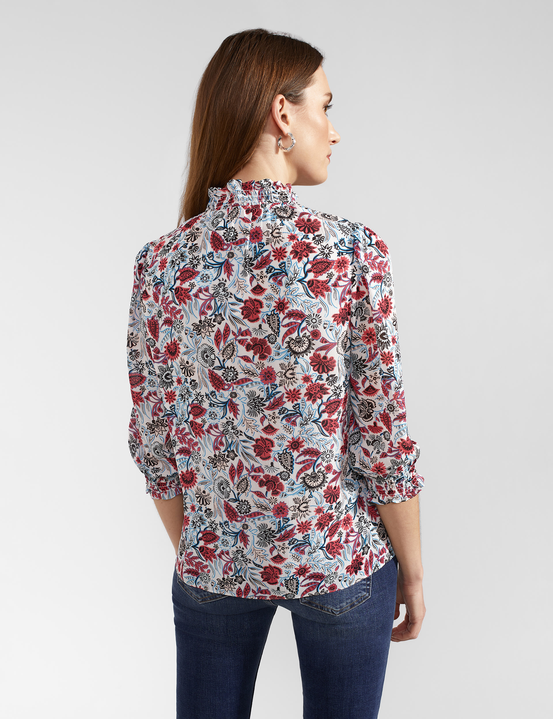 Floral High Neck Button Through Blouse 4 of 7