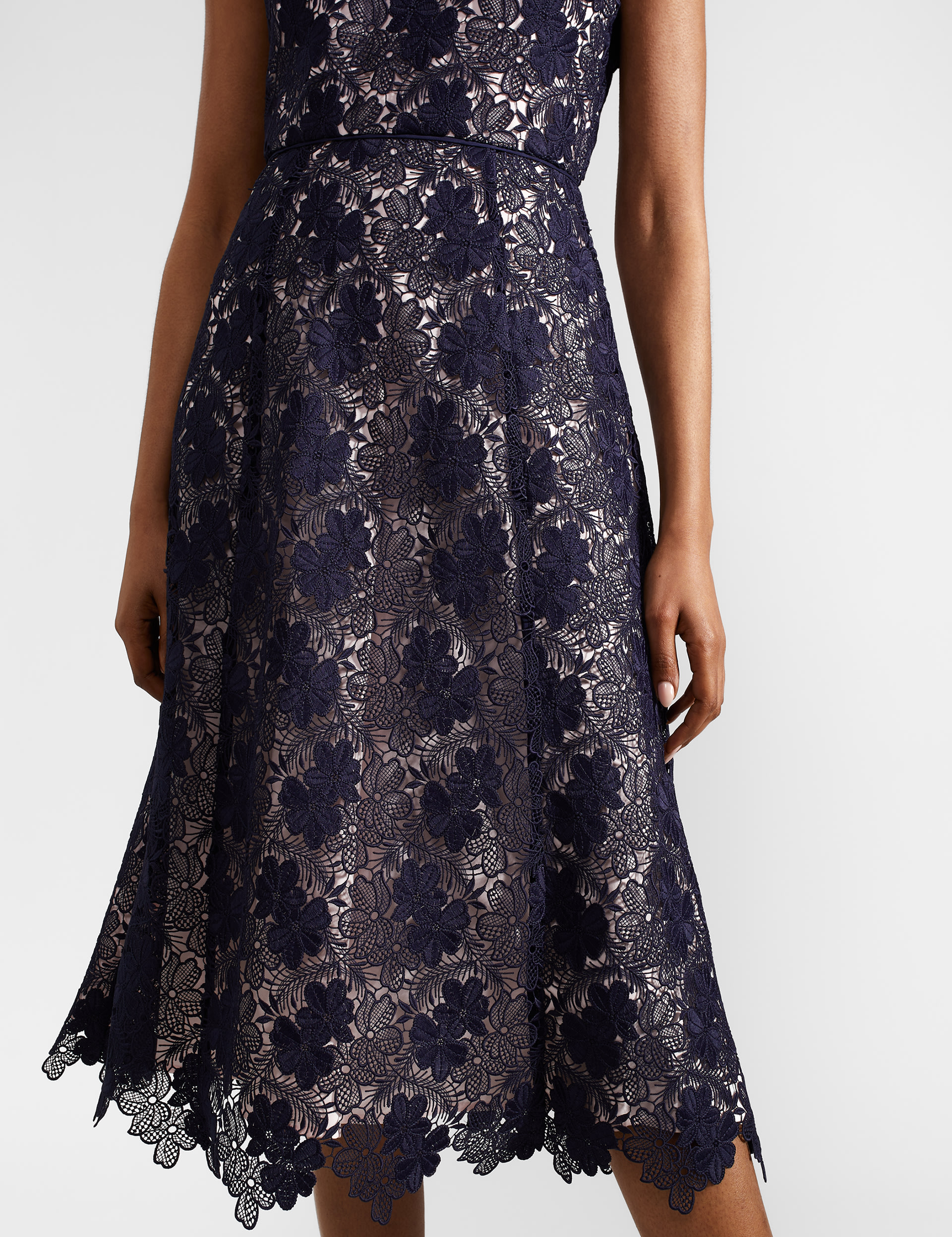 Lace Floral V-Neck Midi Waisted Dress 6 of 9