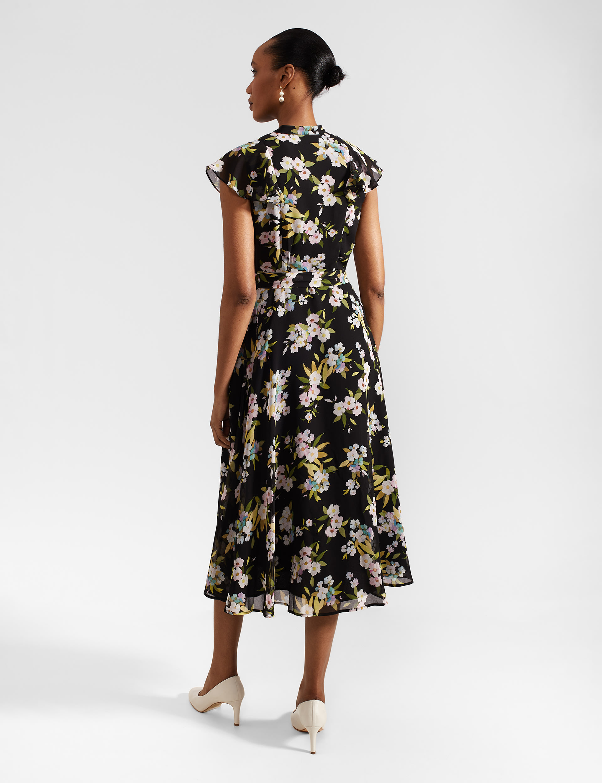 Floral High Neck Midi Waisted Dress 4 of 9