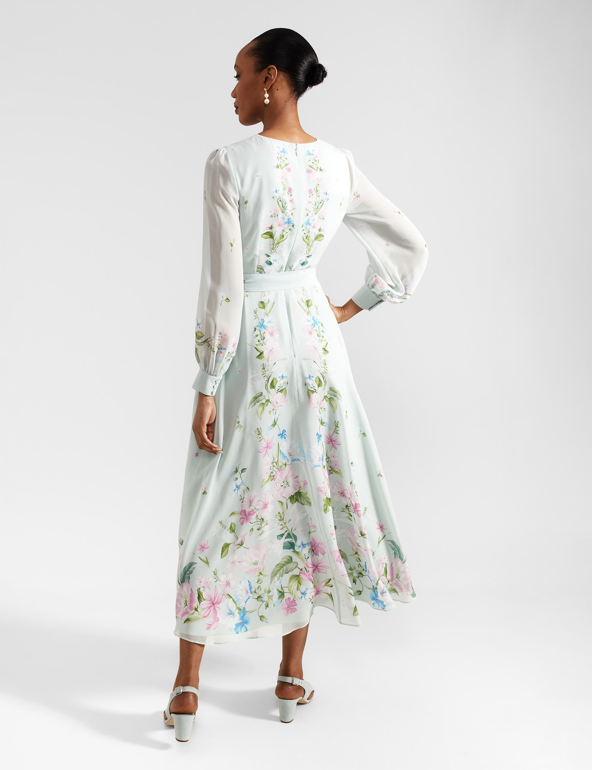 Pure Silk Floral Midaxi Waisted Dress 3 of 8