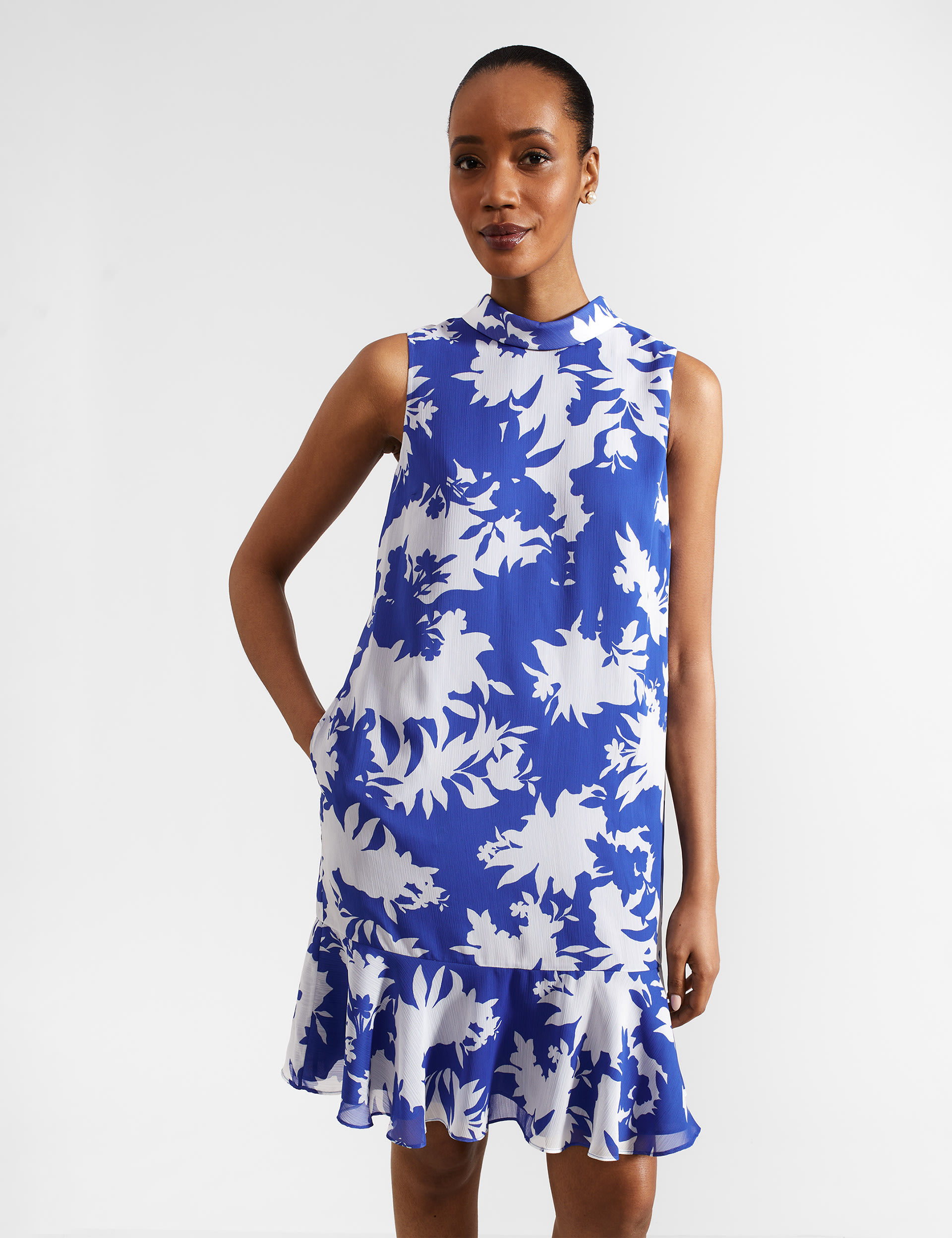Floral High Neck Ruffle Shift Dress | HOBBS | M&S
