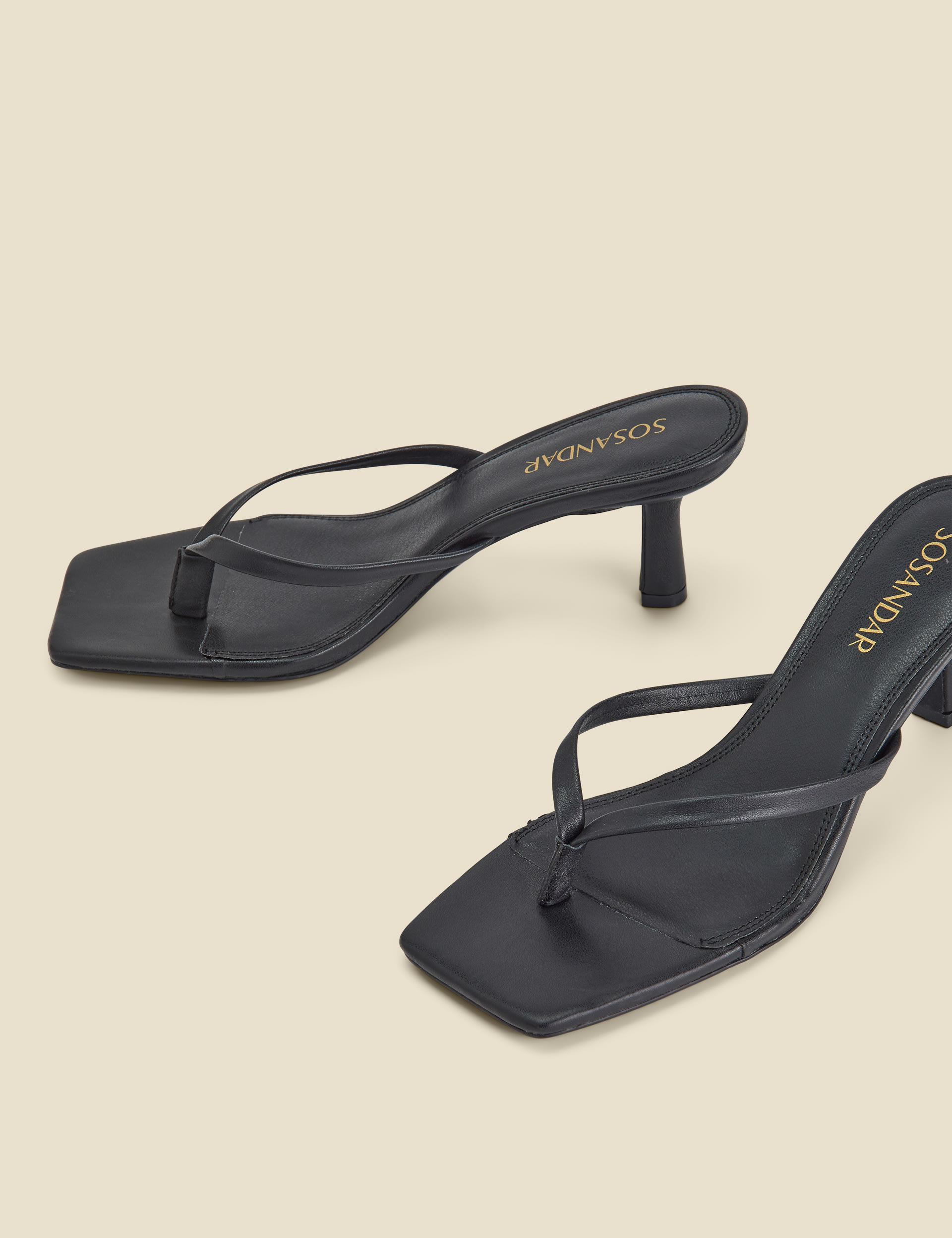 Leather Kitten Heel Flip Flop Mules | SOSANDAR | M&S