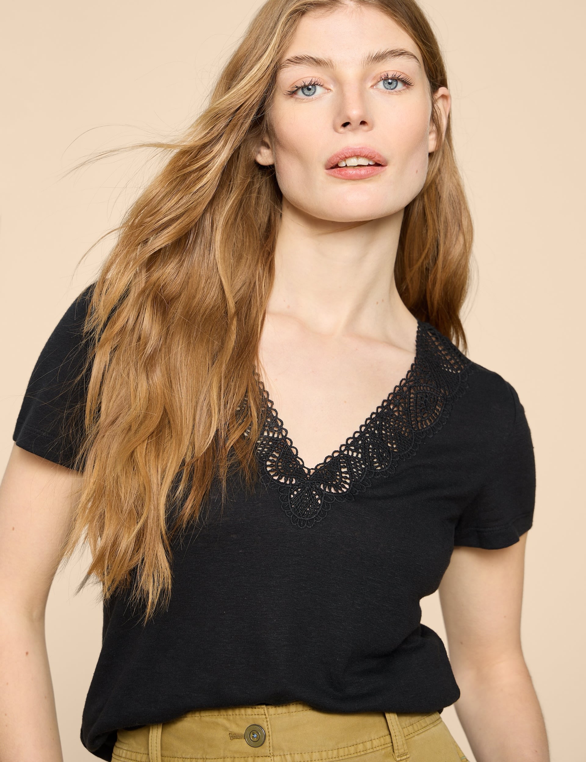 Linen Rich Lace Insert T-Shirt 5 of 6