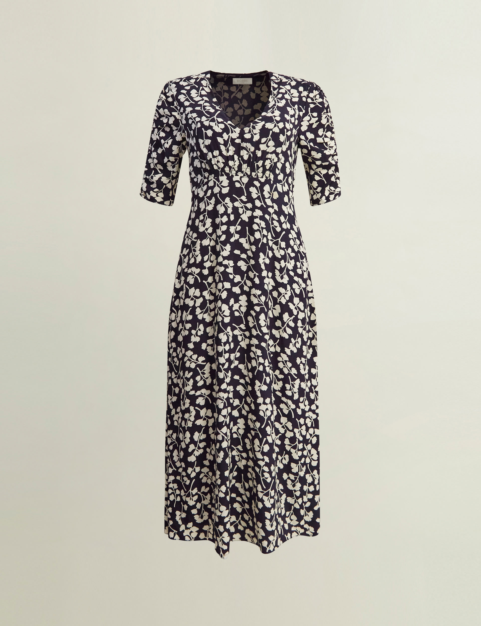 Printed V-Neck Midi Waisted Dress 2 of 8