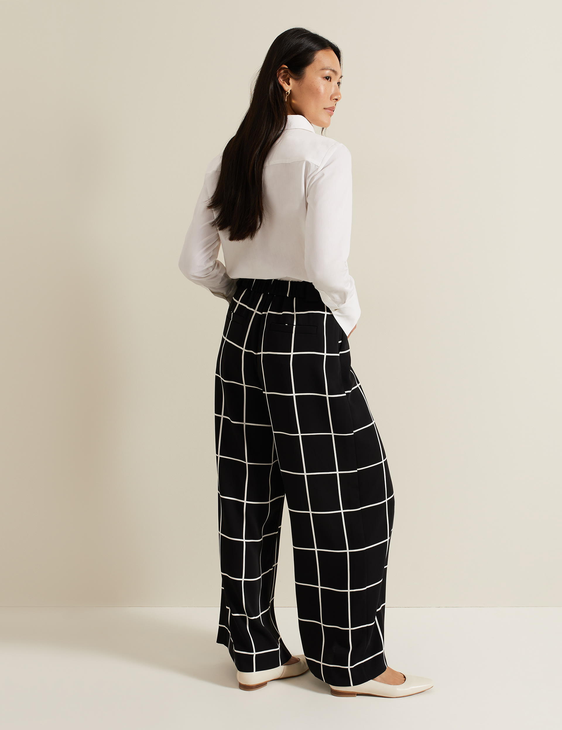 Checked Elasticated Waist Wide Leg Trousers 3 of 8