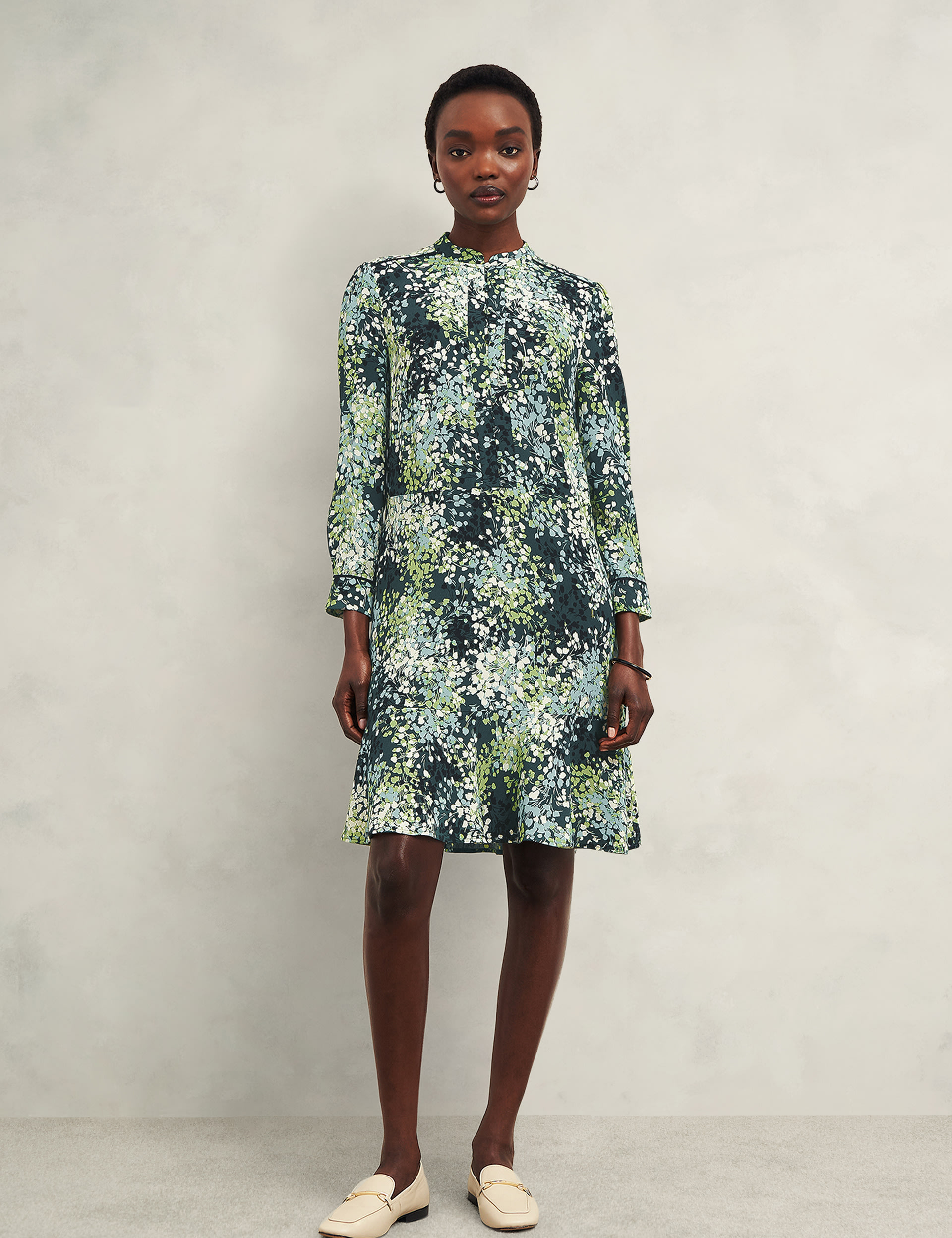 Floral Button Front Knee Length Shift Dress