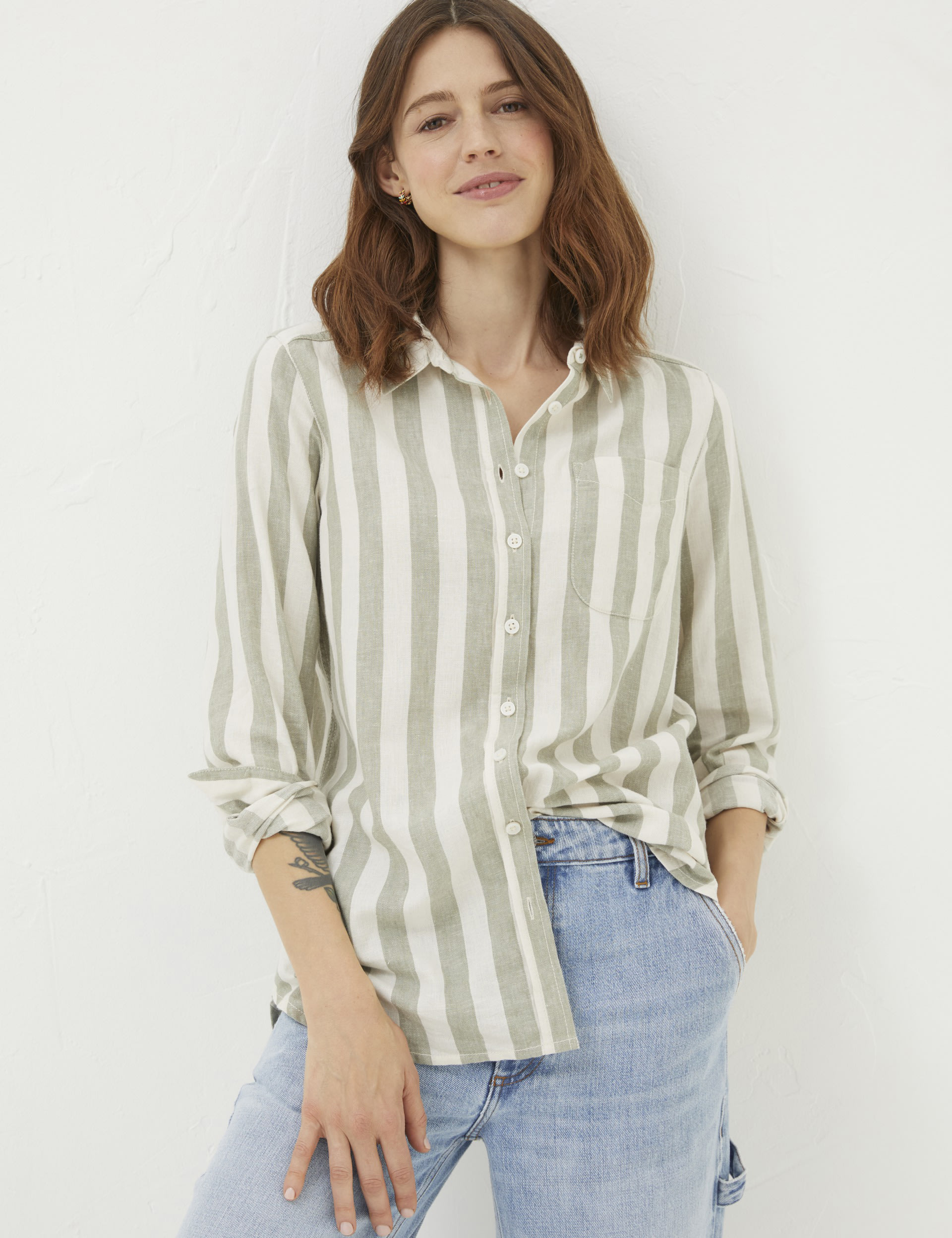 Linen Rich Striped Collared Shirt 1 of 4