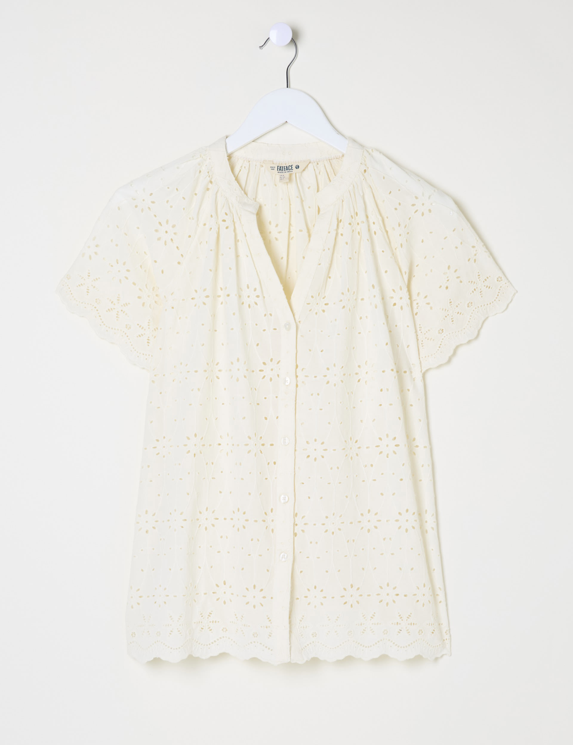 Pure Cotton Broderie V-Neck Blouse 2 of 5