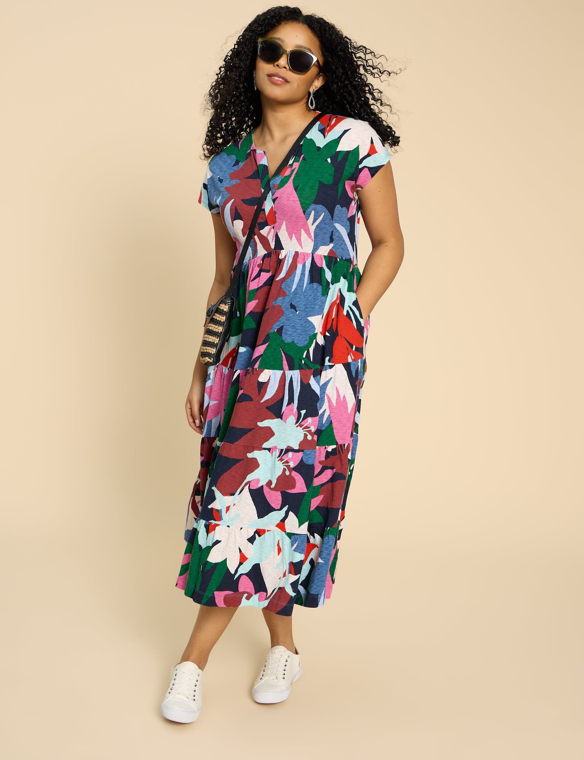 Pure Cotton Jersey Printed Midi Tiered Dress 1 of 6