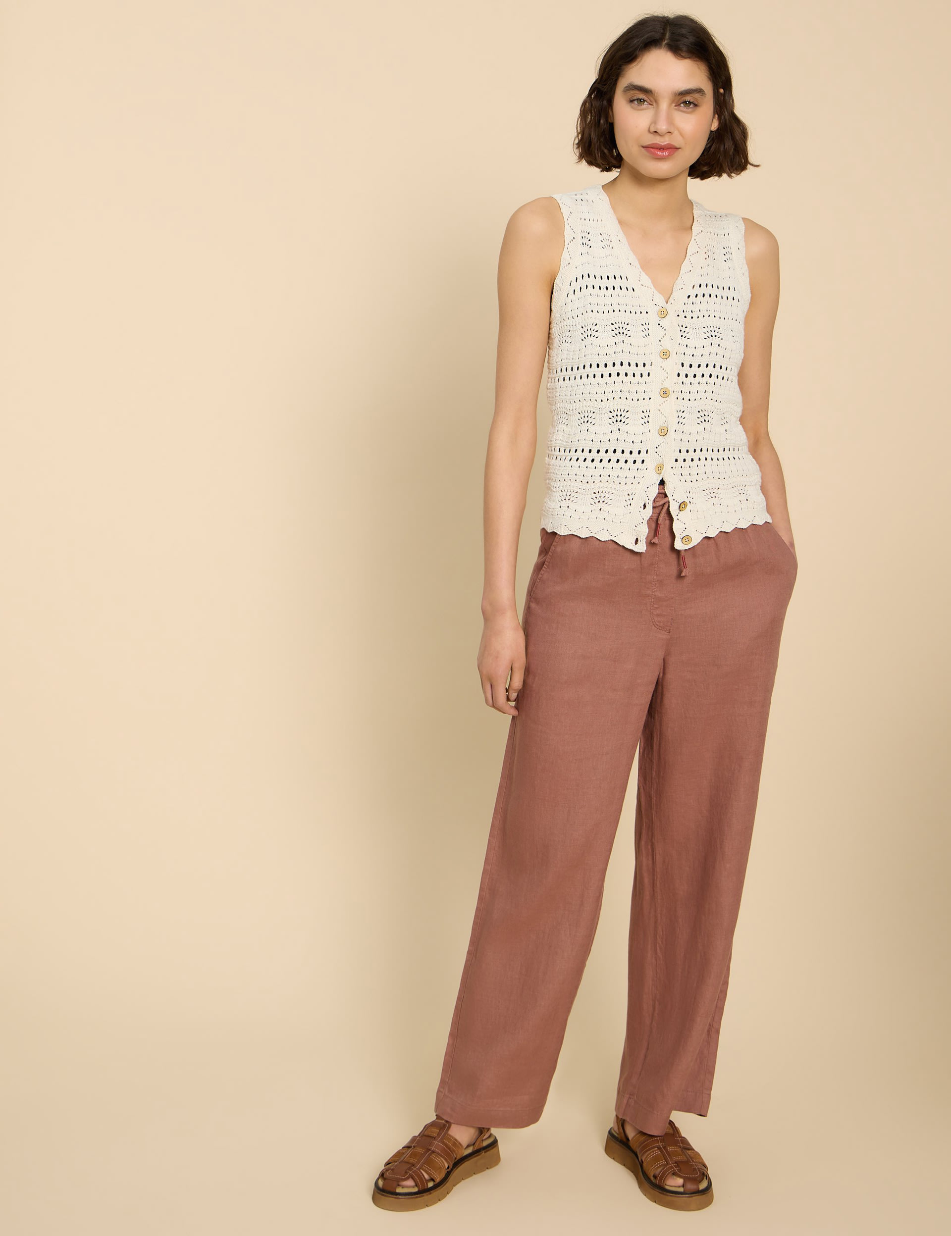 Pure Linen Elasticated Wide Leg Trousers 1 of 6