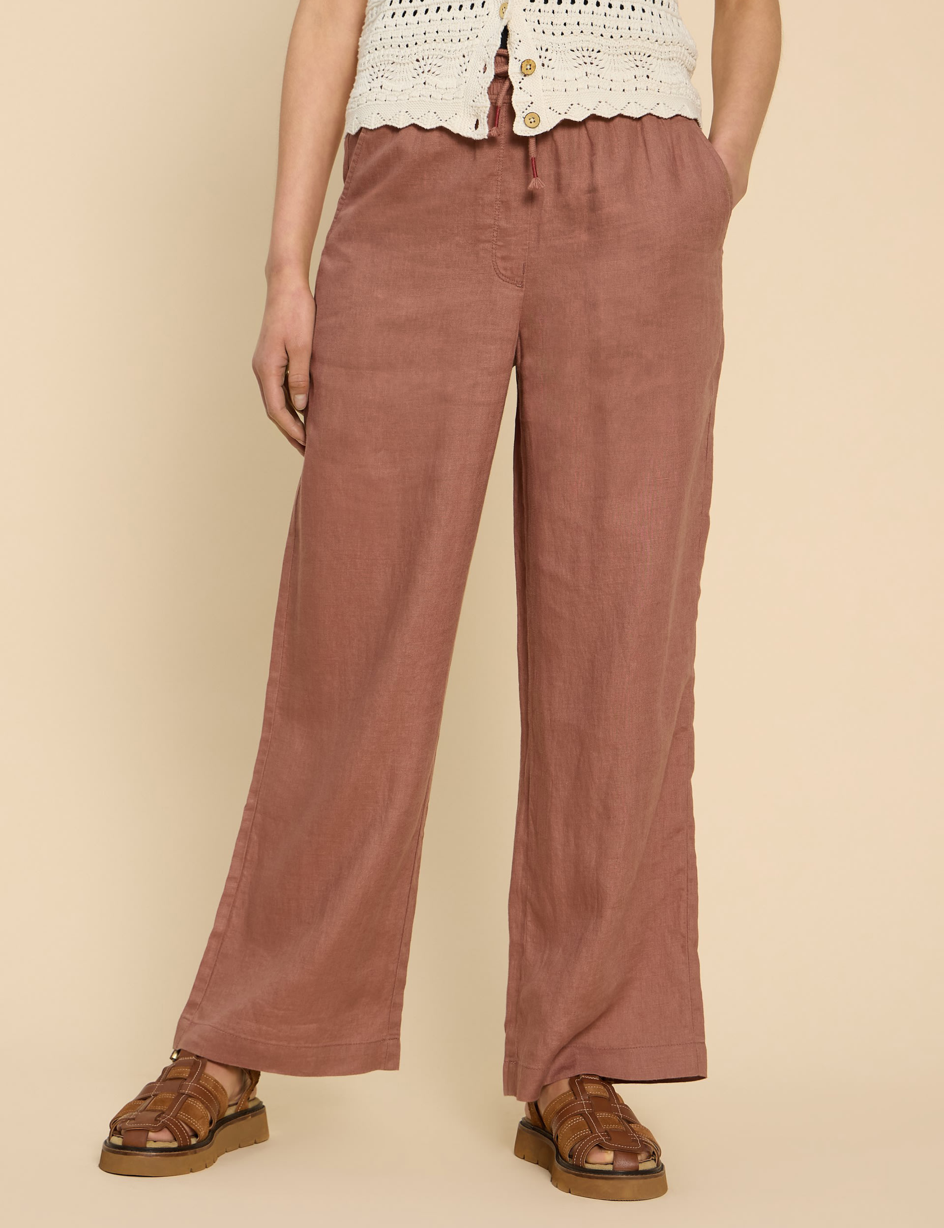 Pure Linen Elasticated Wide Leg Trousers 3 of 6