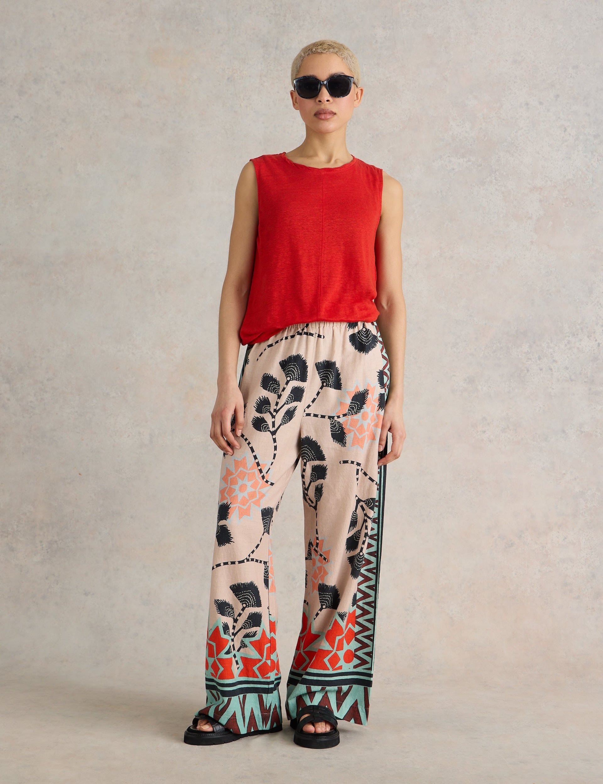 Linen Rich Printed Wide Leg Trousers 1 of 5