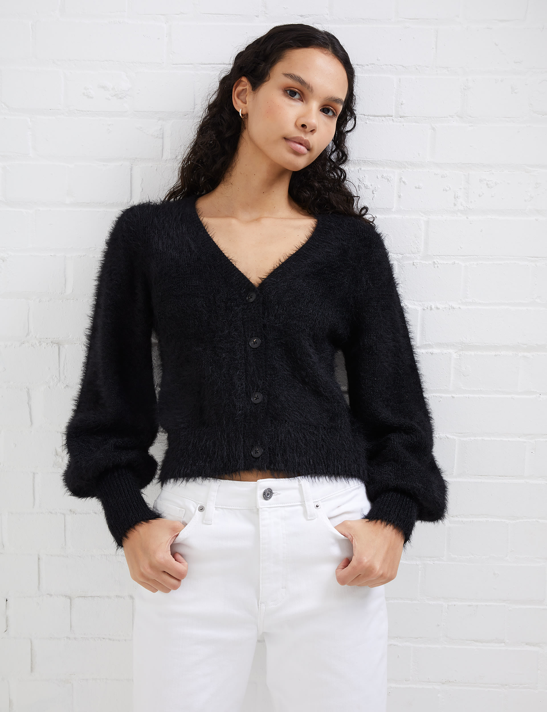 Textured V-Neck Button Front Cardigan 3 of 4