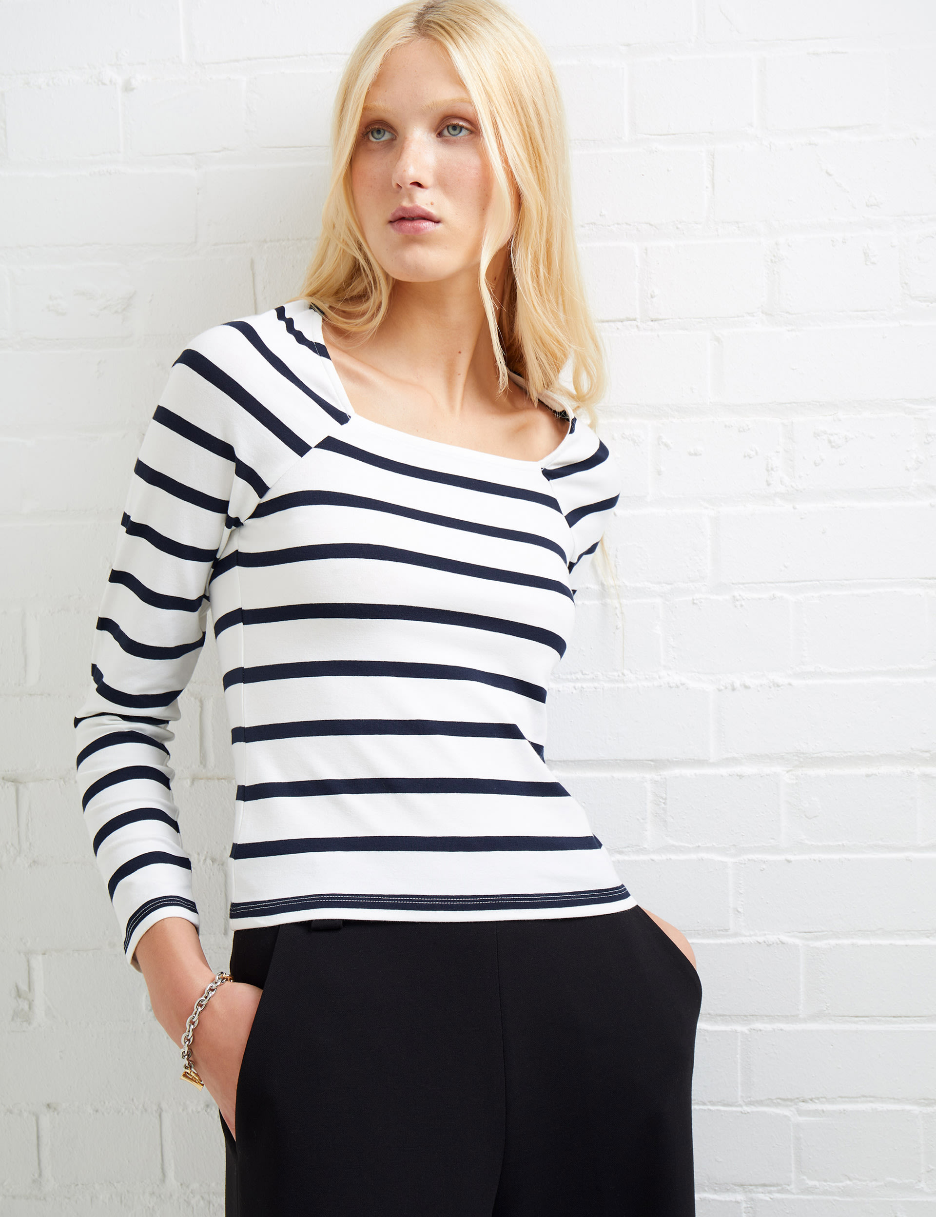 Cotton Rich Striped Square Neck Top 1 of 4