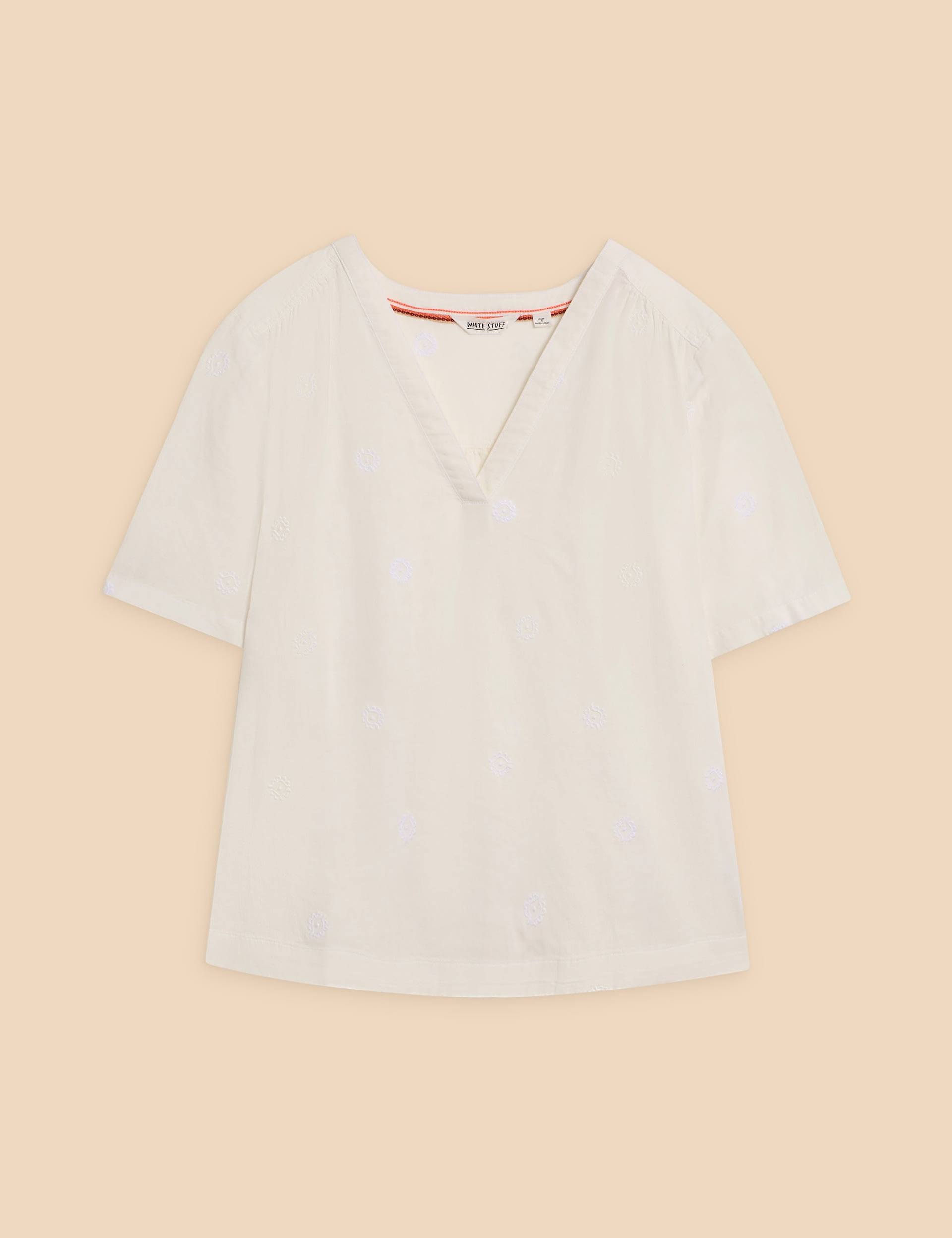 Linen Rich Embroidered V-Neck Top 2 of 6