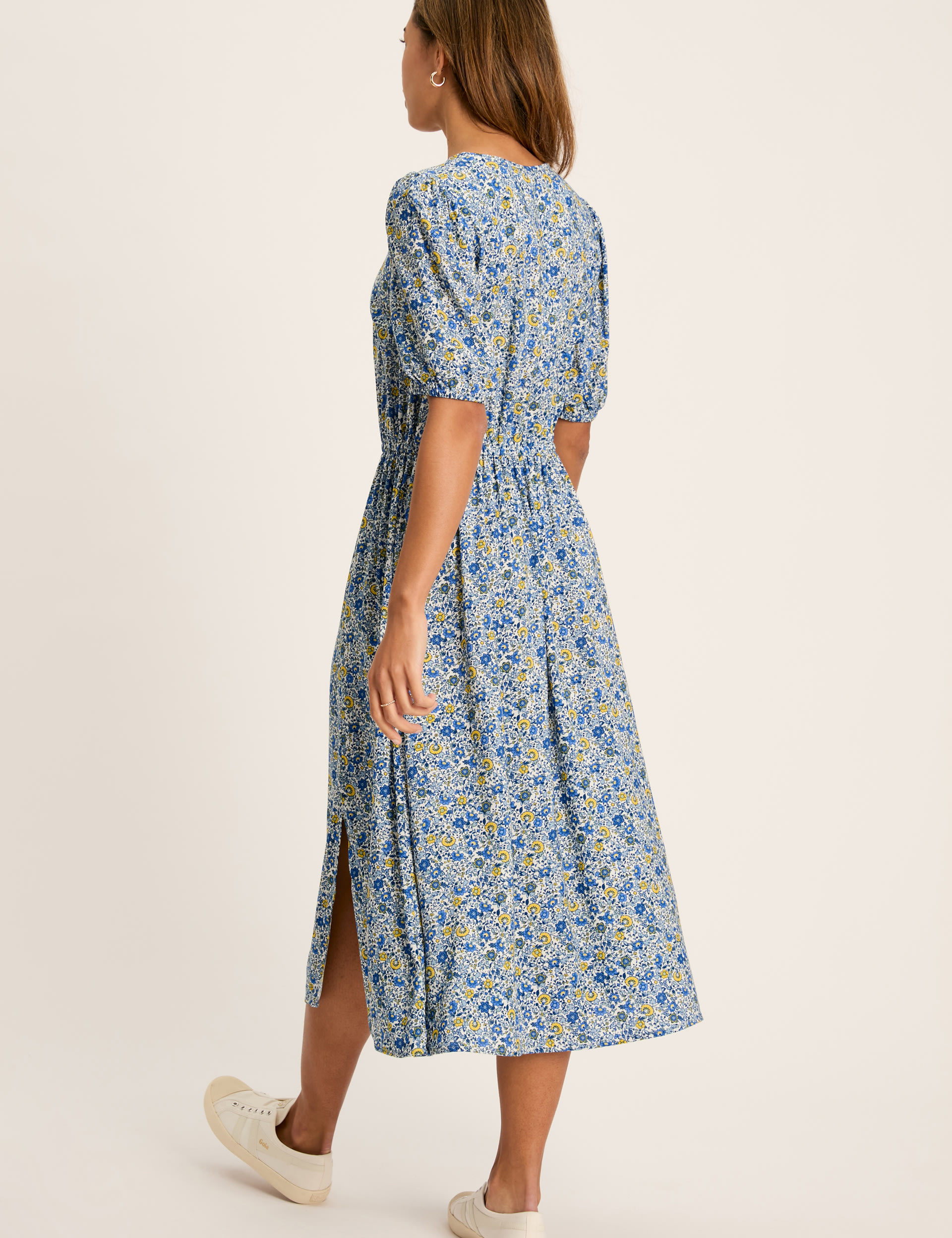 Pure Cotton Floral Midi Waisted Dress 4 of 6