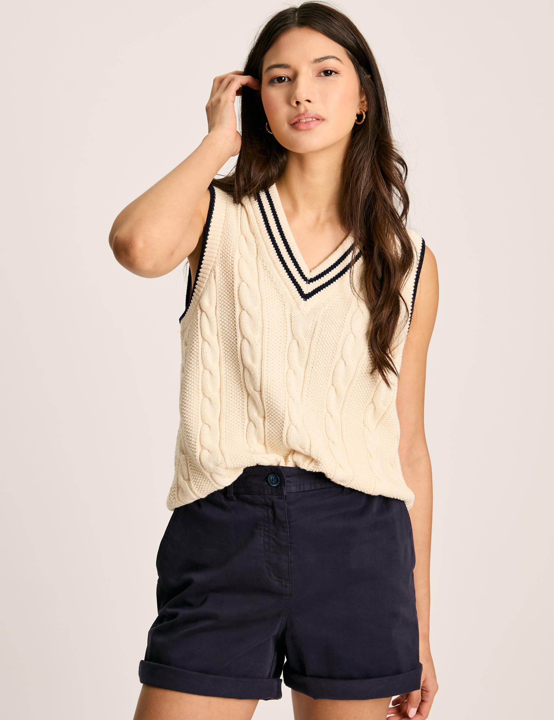 Pure Cotton Cable Knit V-Neck Knitted Vest | Joules | M&S