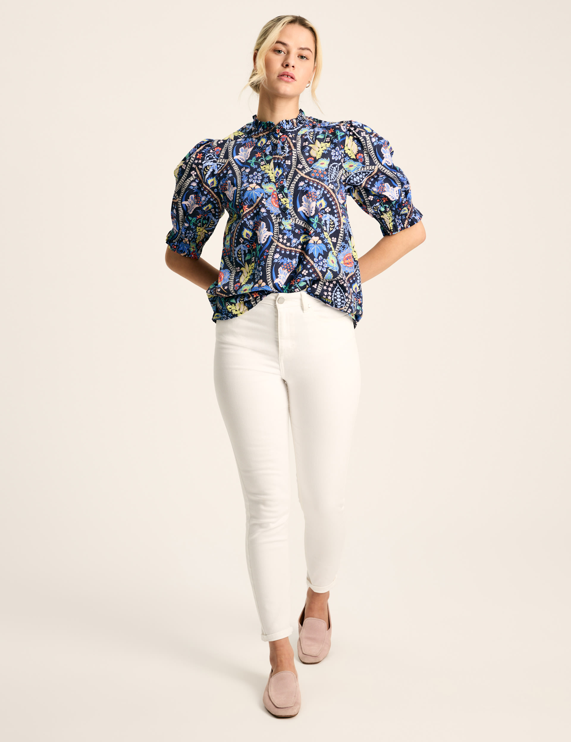 Pure Cotton Floral High Neck Blouse 3 of 7